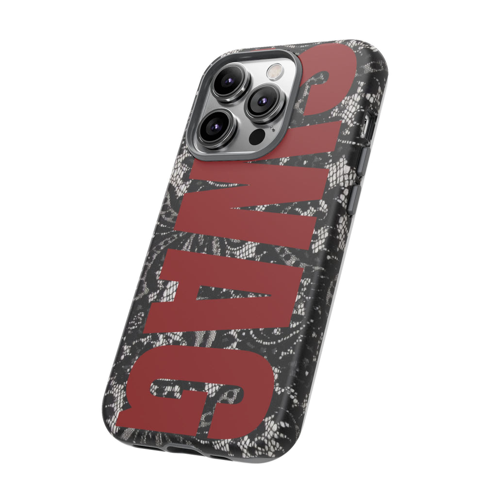 Phone Case — Black Lace Pattern with Bold Red SWAG Text