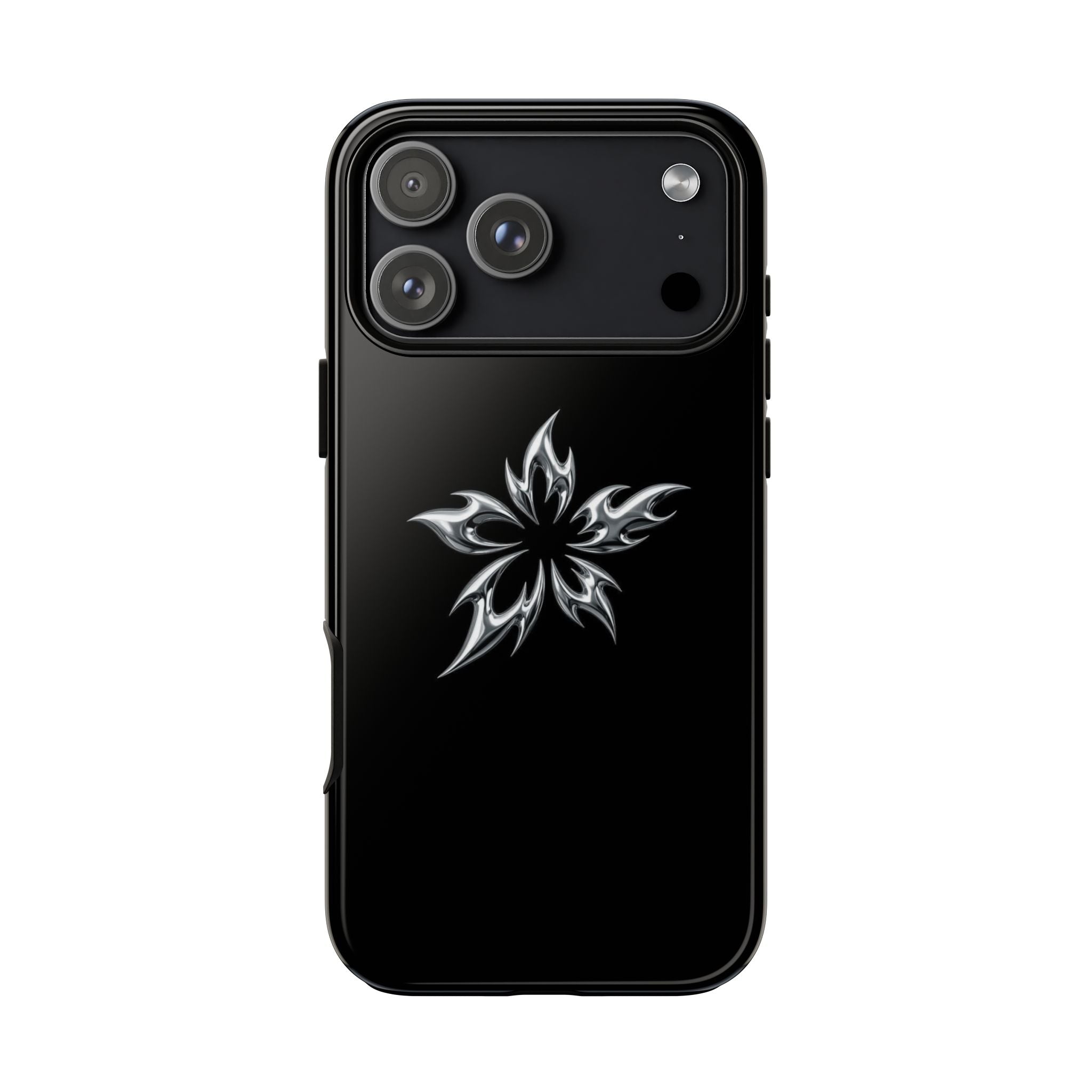 Black Tough Phone Case with White Tribal Floral Star Design