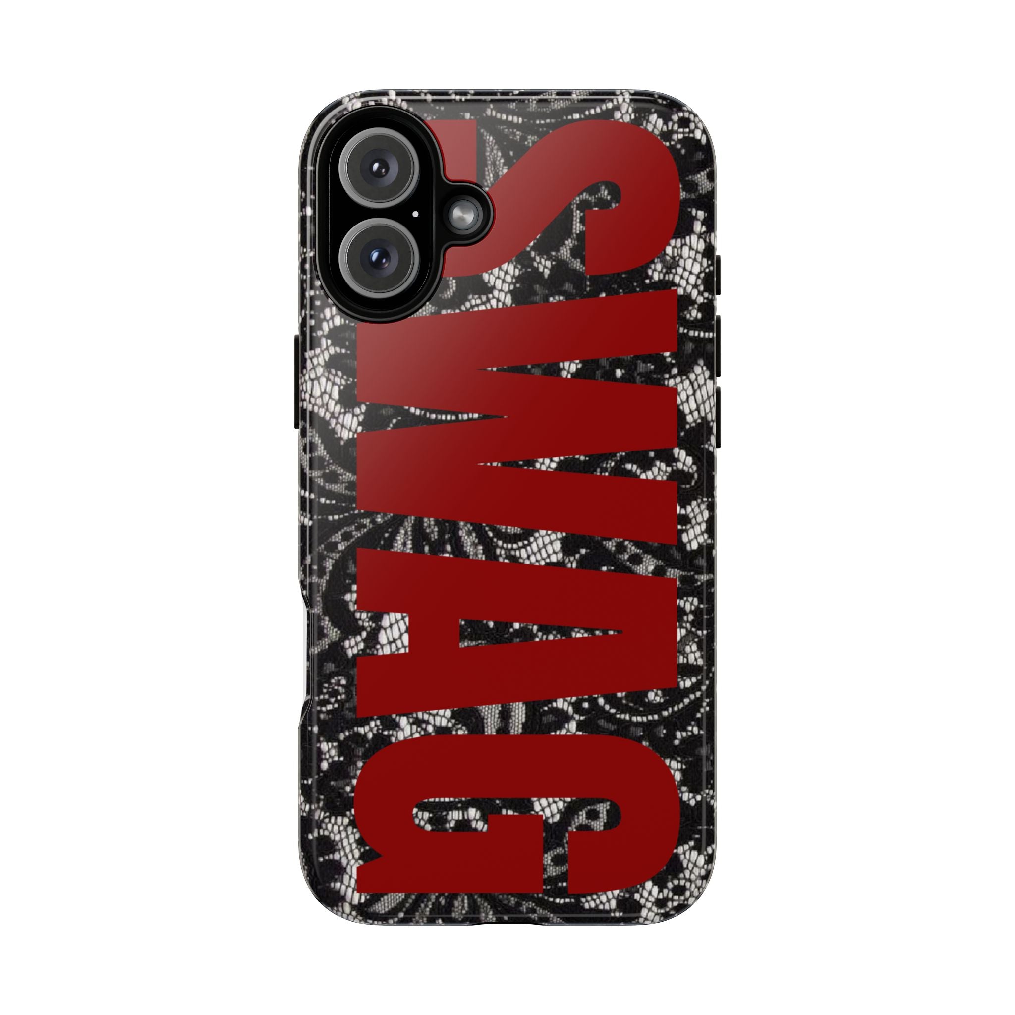 Phone Case — Black Lace Pattern with Bold Red SWAG Text