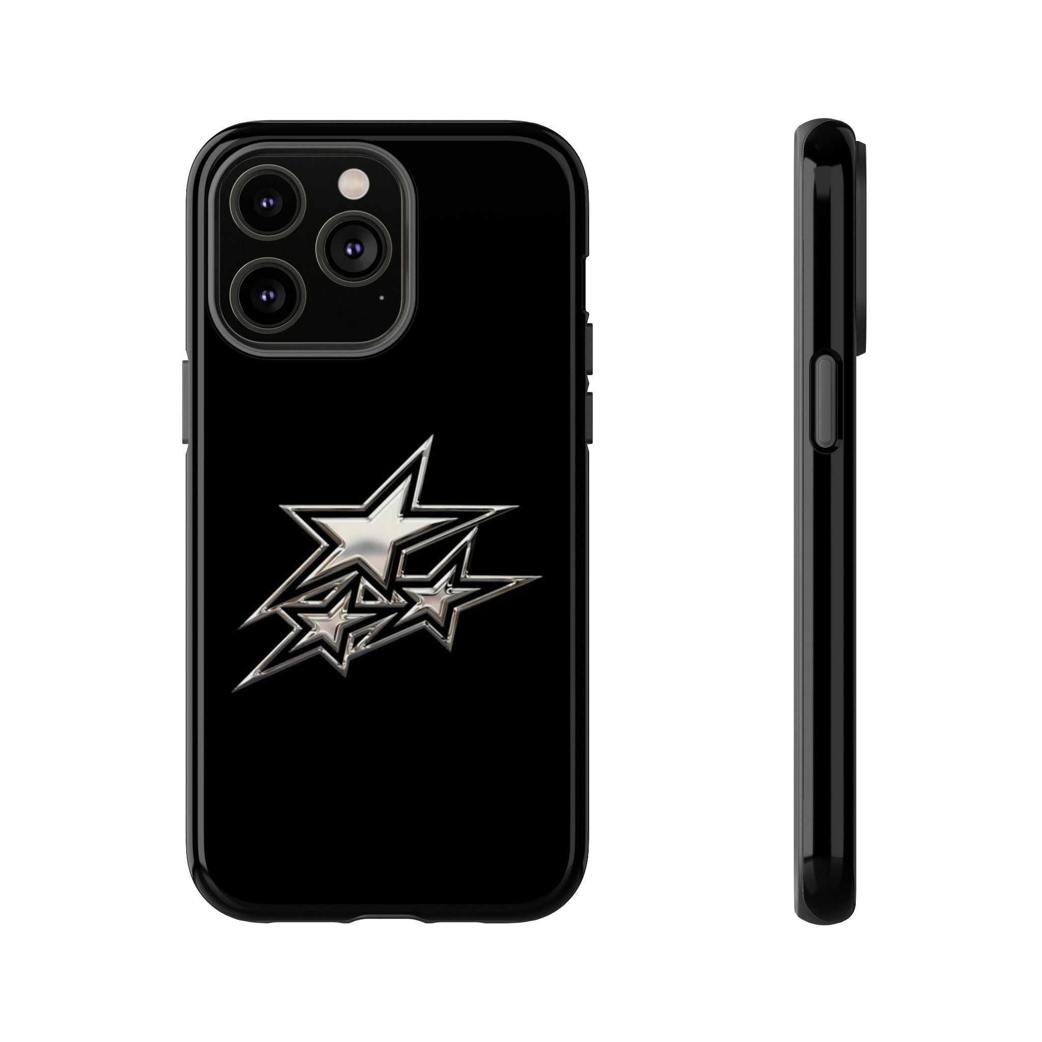 Starburst Tough Phone Case — Protective Black Gloss Case with Metallic Stars Design
