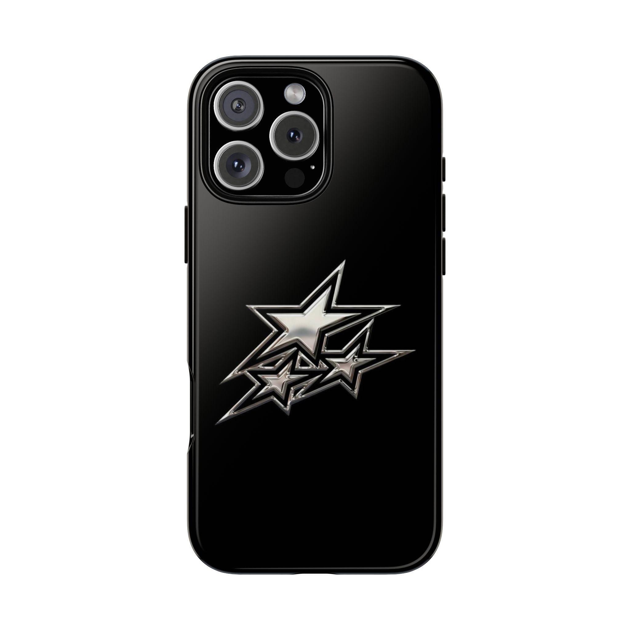 Starburst Tough Phone Case — Protective Black Gloss Case with Metallic Stars Design