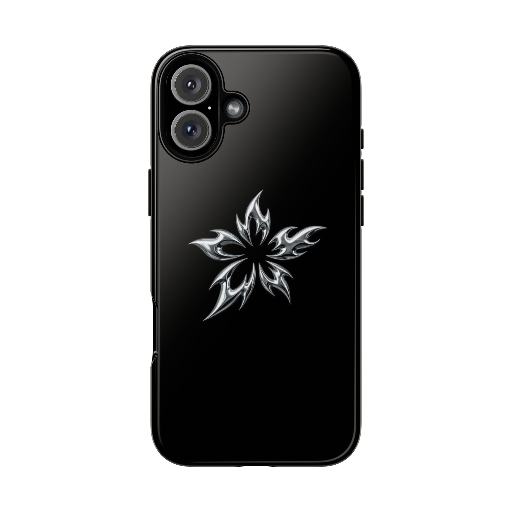 Black Tough Phone Case with White Tribal Floral Star Design
