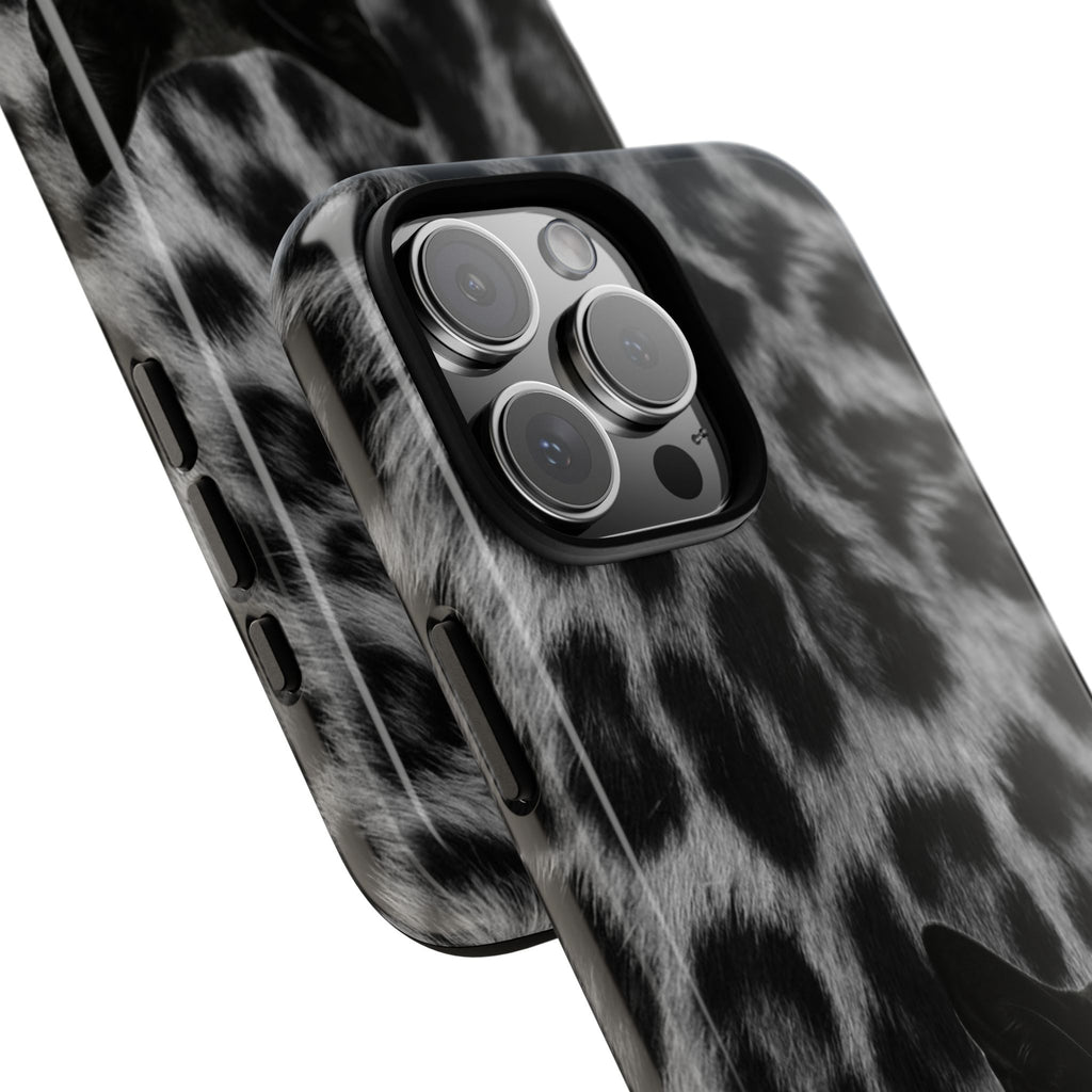 Cat Leopard Phone Case — Black Cat with Pearl Necklace, Chic Animal Print Protective Cover