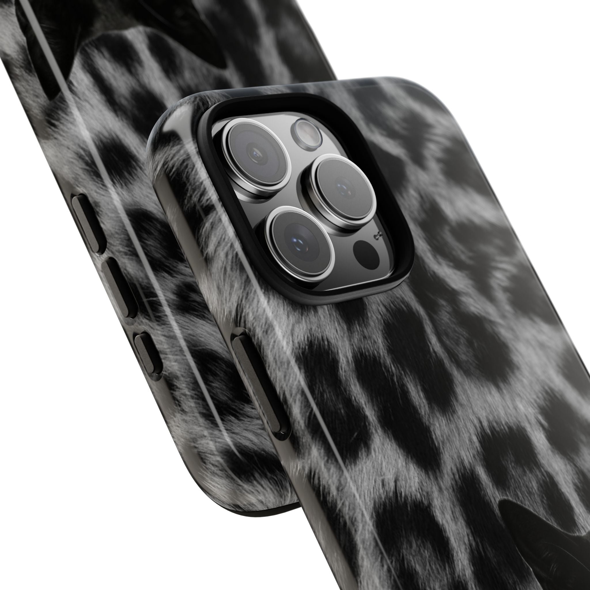 Cat Leopard Phone Case — Black Cat with Pearl Necklace, Chic Animal Print Protective Cover