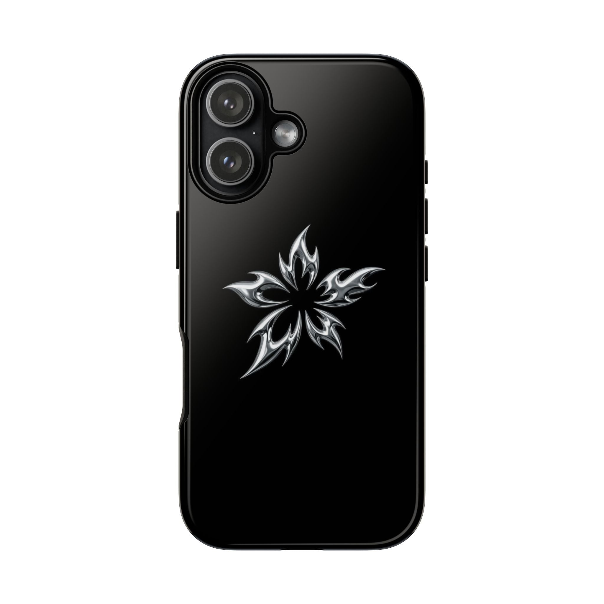Black Tough Phone Case with White Tribal Floral Star Design