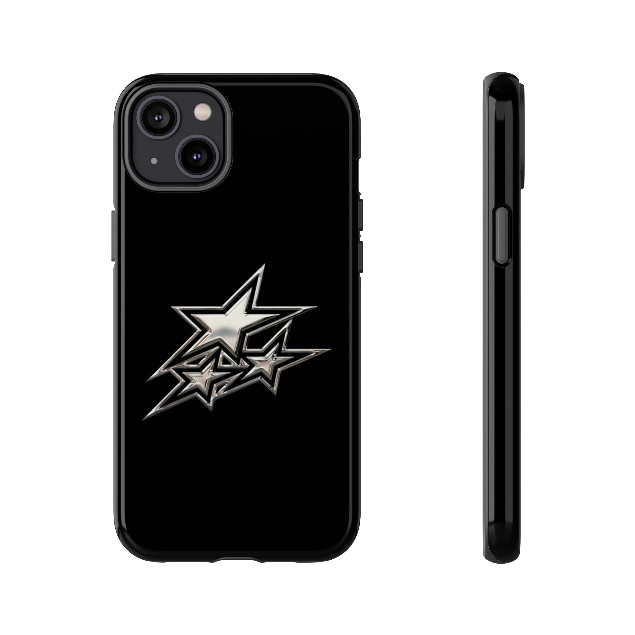 Starburst Tough Phone Case — Protective Black Gloss Case with Metallic Stars Design