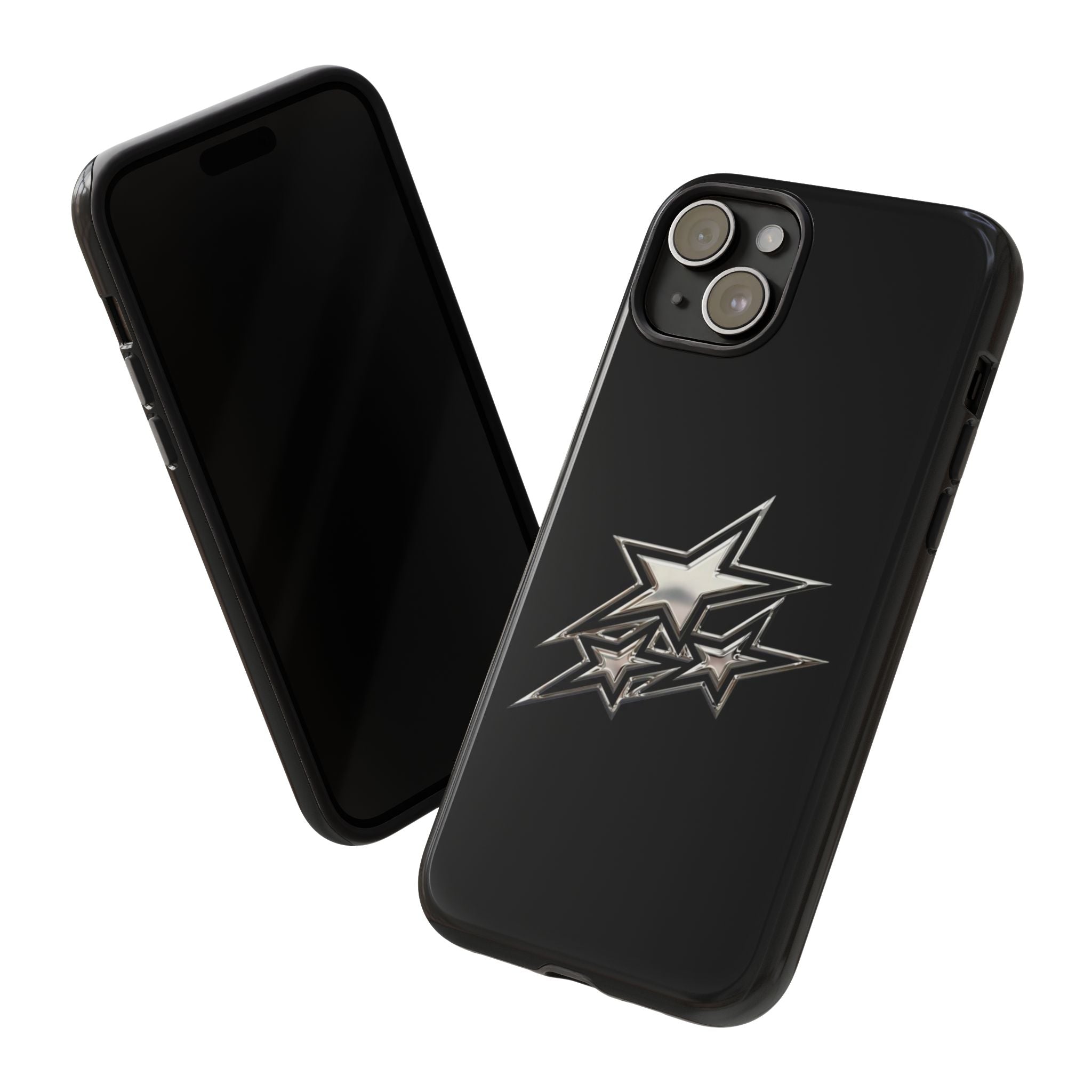 Starburst Tough Phone Case — Protective Black Gloss Case with Metallic Stars Design