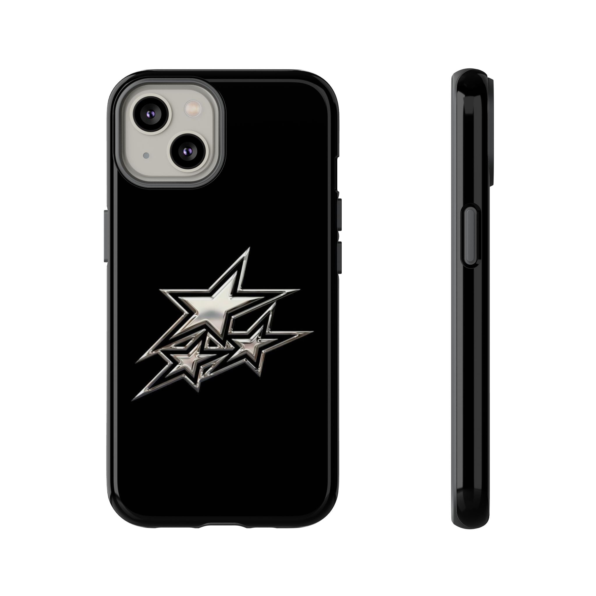 Starburst Tough Phone Case — Protective Black Gloss Case with Metallic Stars Design