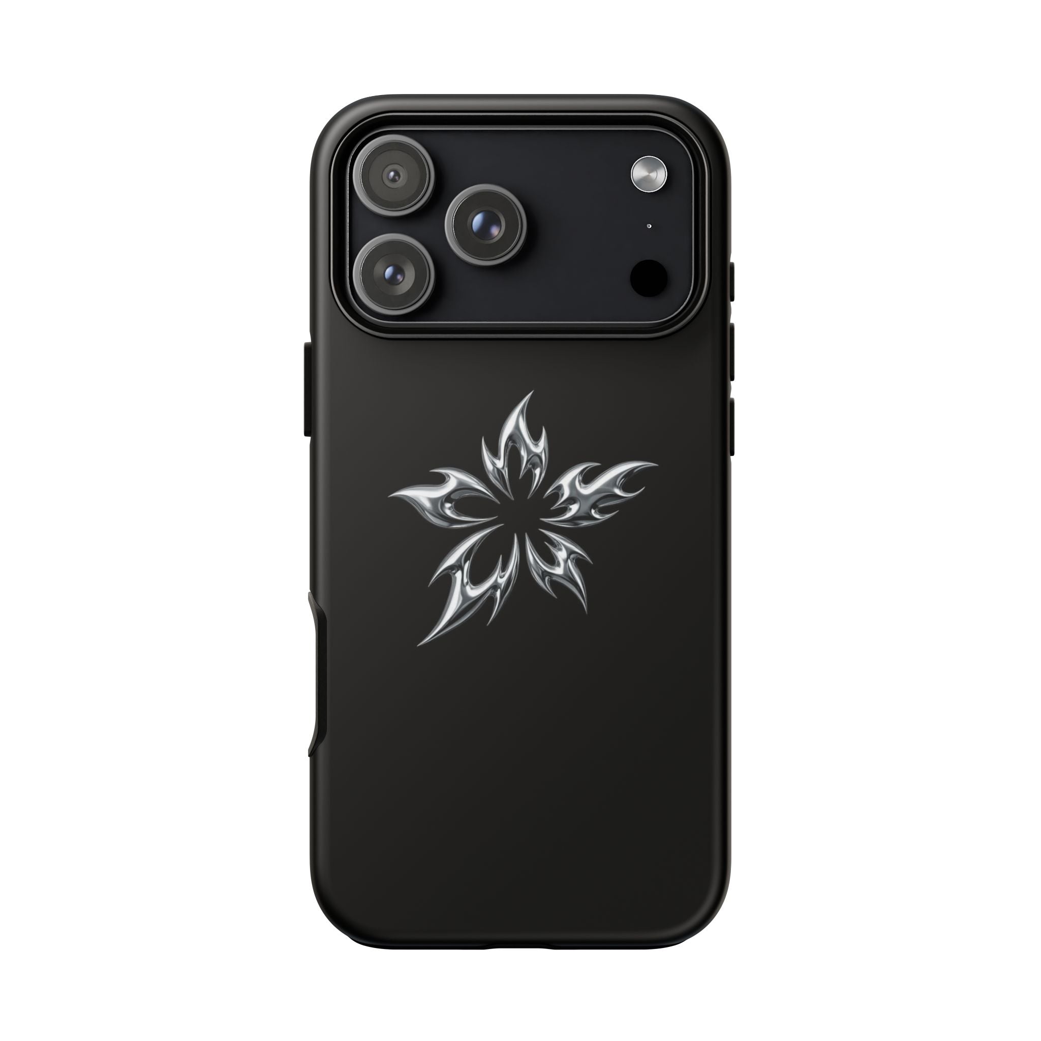 Black Tough Phone Case with White Tribal Floral Star Design