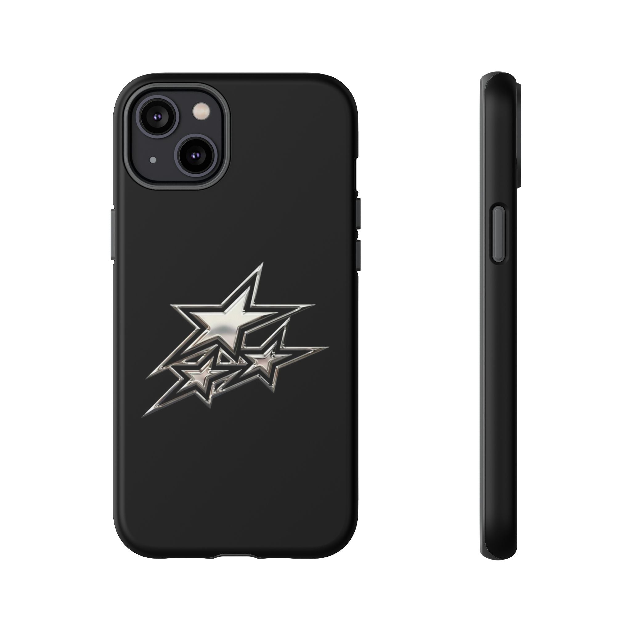 Starburst Tough Phone Case — Protective Black Gloss Case with Metallic Stars Design