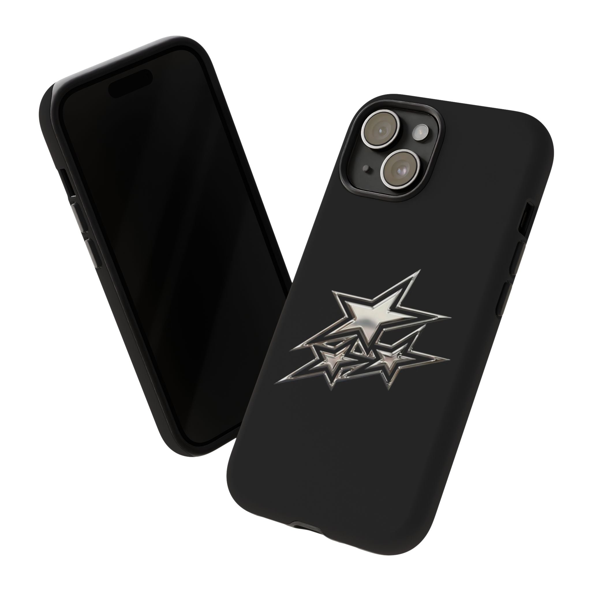 Starburst Tough Phone Case — Protective Black Gloss Case with Metallic Stars Design