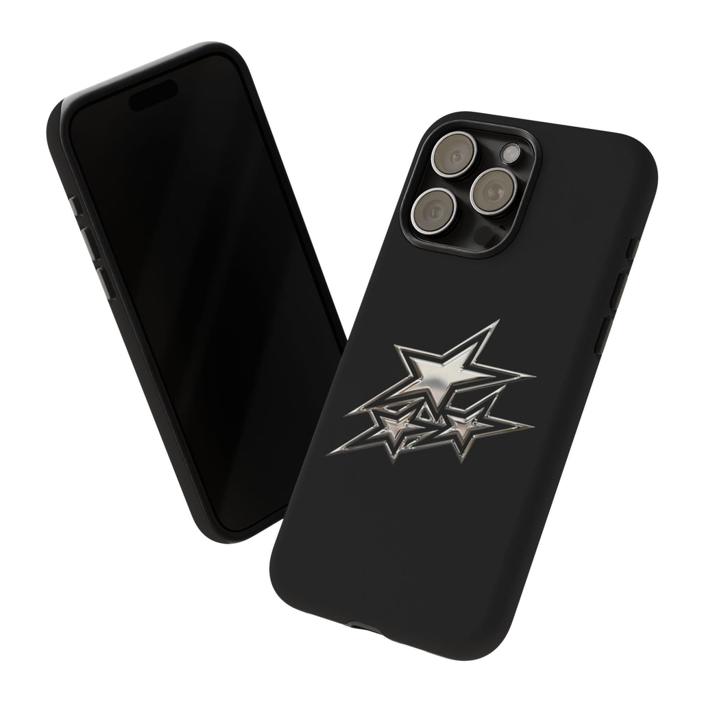 Starburst Tough Phone Case — Protective Black Gloss Case with Metallic Stars Design