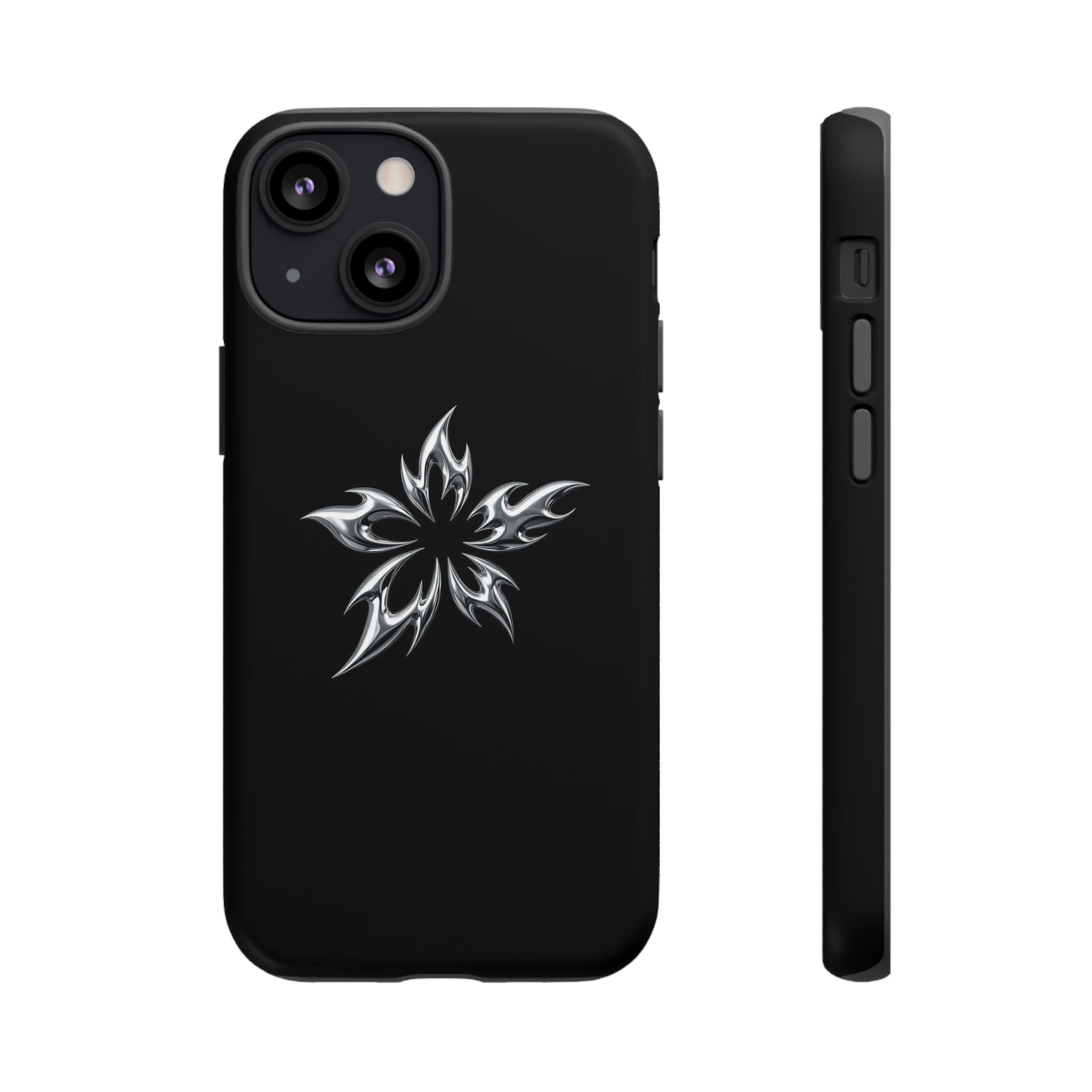 Black Tough Phone Case with White Tribal Floral Star Design