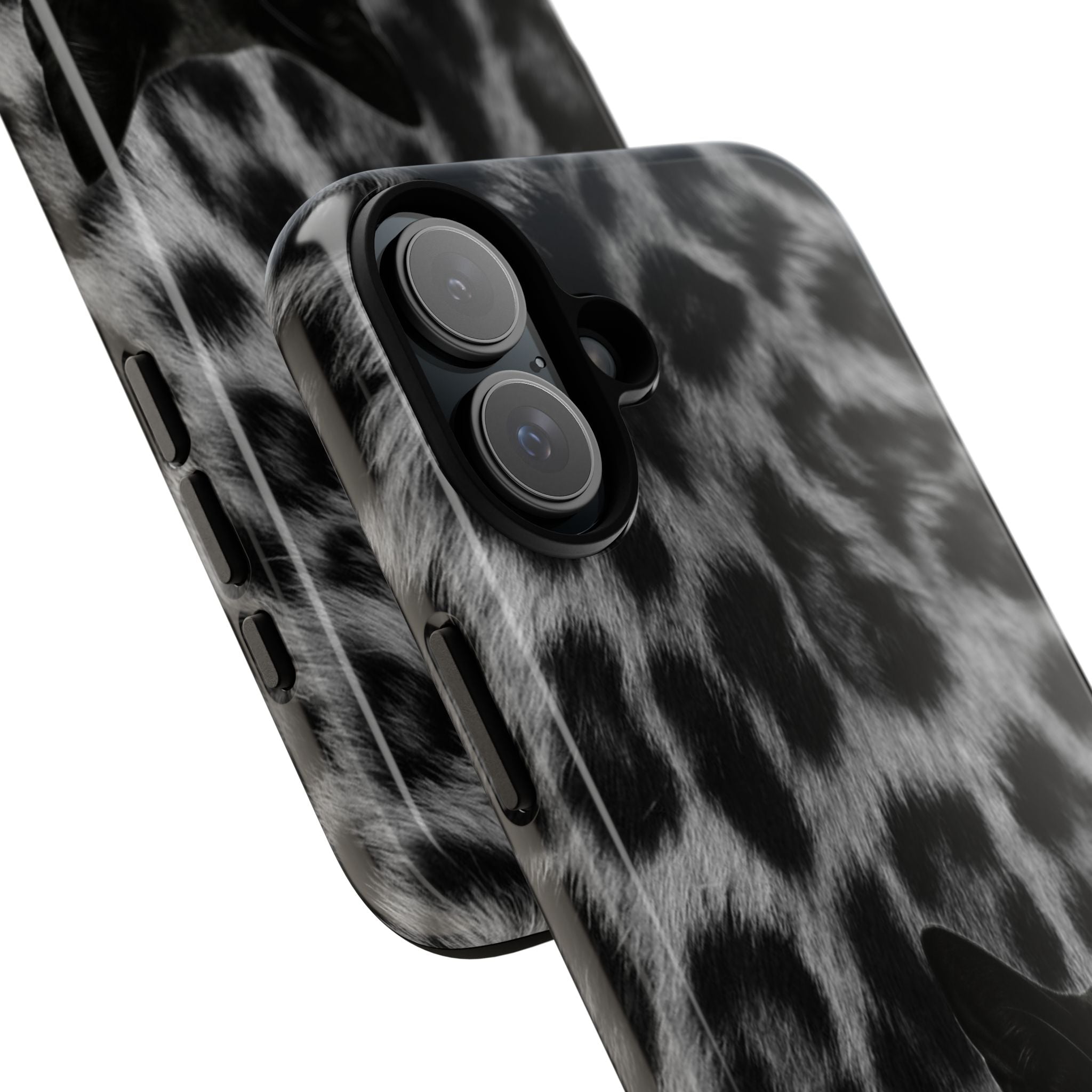 Cat Leopard Phone Case — Black Cat with Pearl Necklace, Chic Animal Print Protective Cover