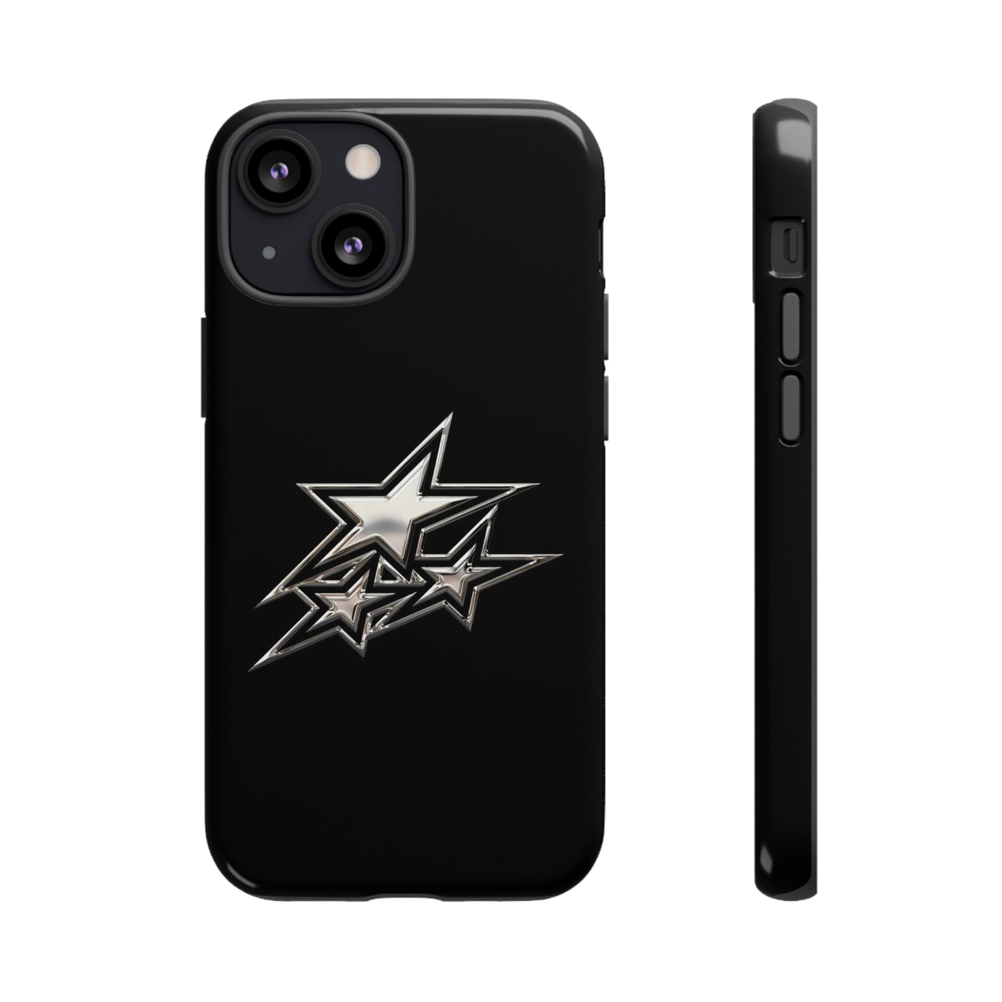 Starburst Tough Phone Case — Protective Black Gloss Case with Metallic Stars Design