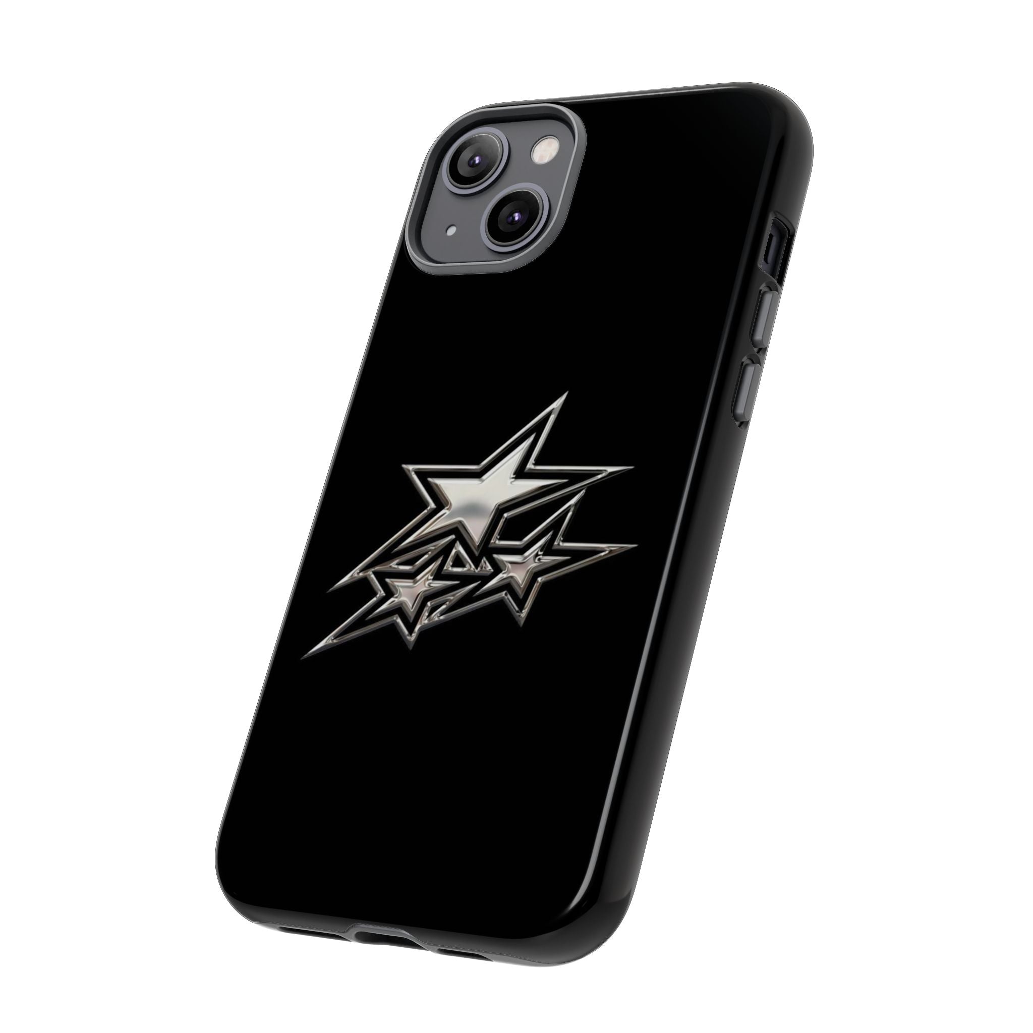 Starburst Tough Phone Case — Protective Black Gloss Case with Metallic Stars Design