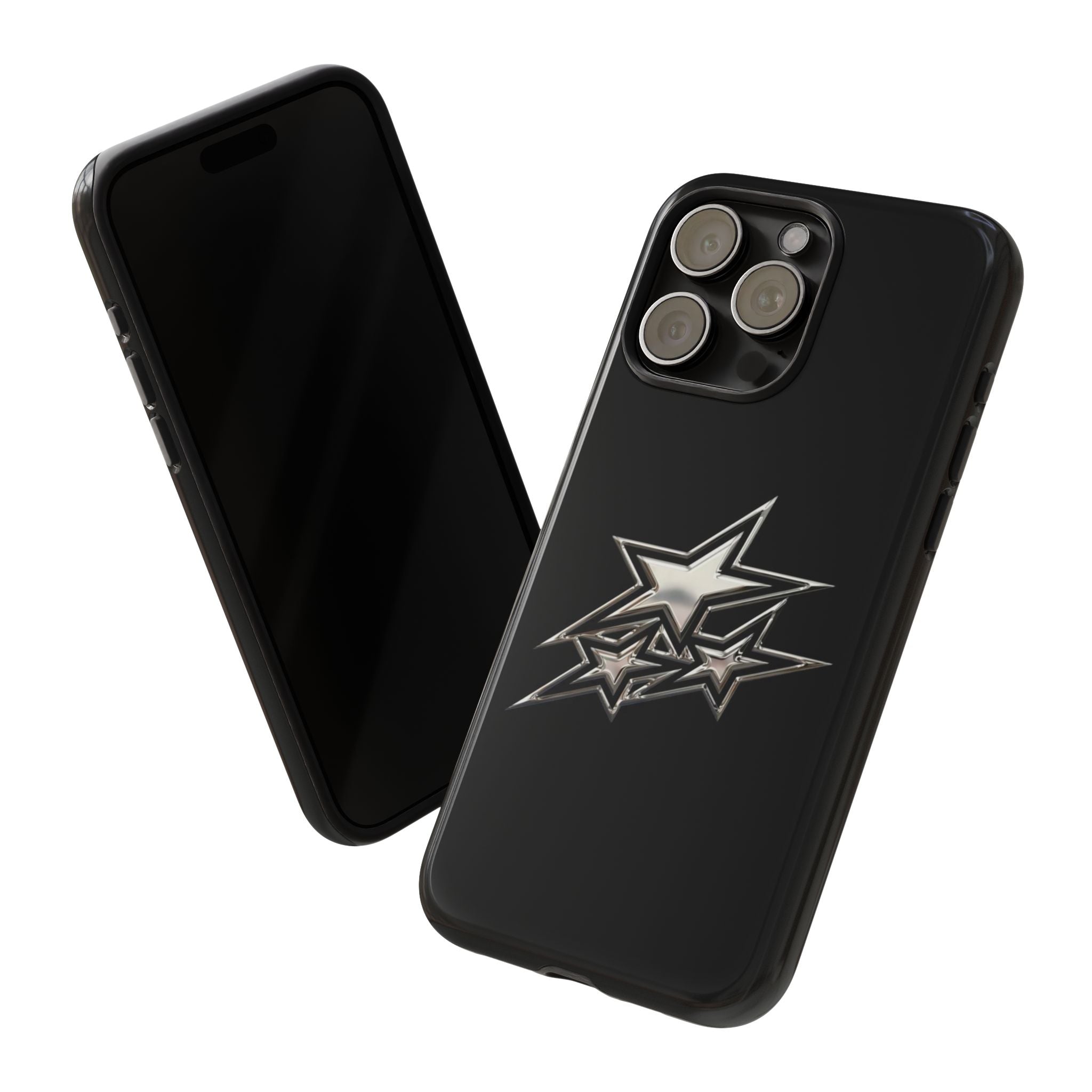 Starburst Tough Phone Case — Protective Black Gloss Case with Metallic Stars Design
