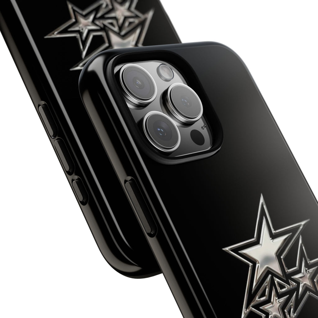Starburst Tough Phone Case — Protective Black Gloss Case with Metallic Stars Design