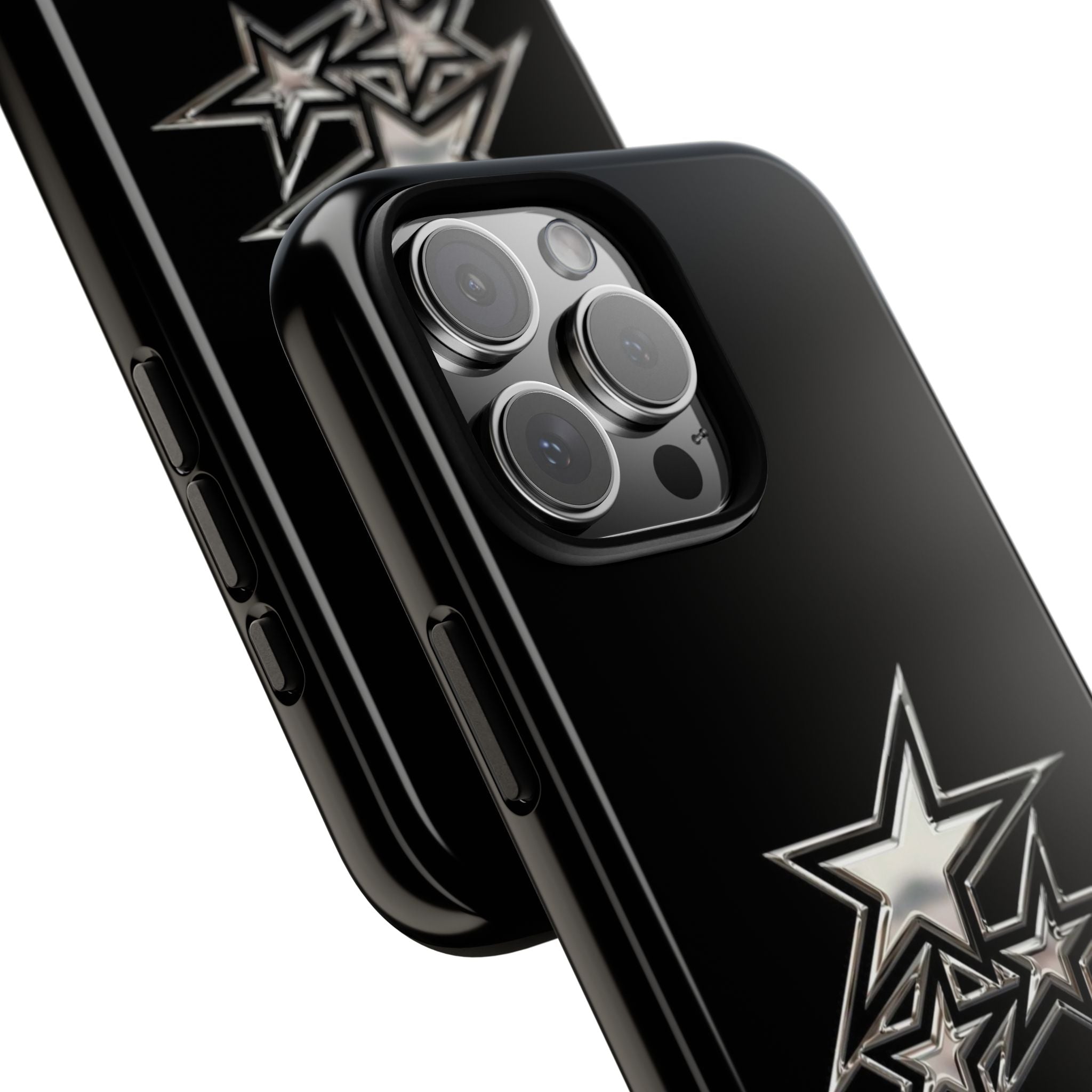 Starburst Tough Phone Case — Protective Black Gloss Case with Metallic Stars Design