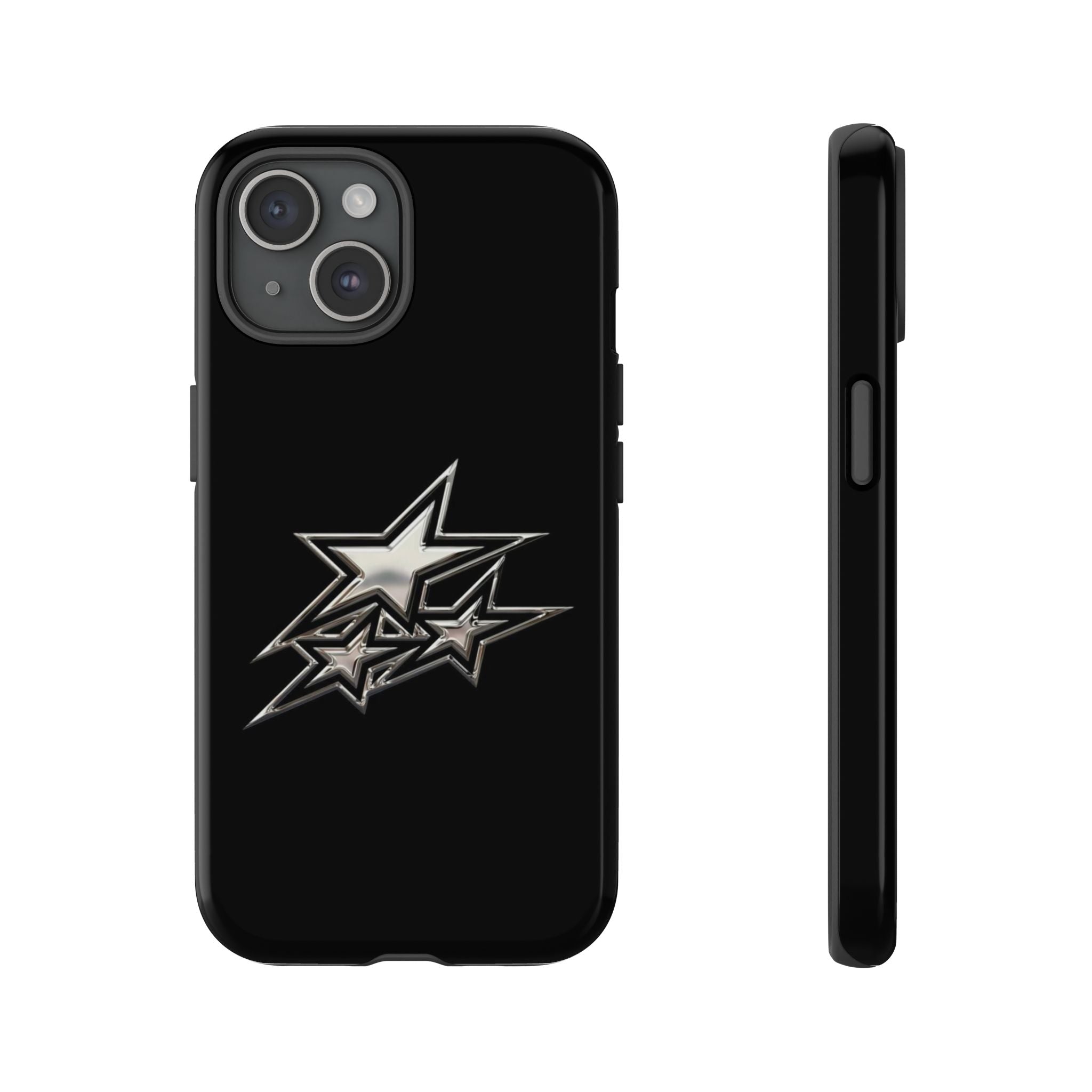 Starburst Tough Phone Case — Protective Black Gloss Case with Metallic Stars Design