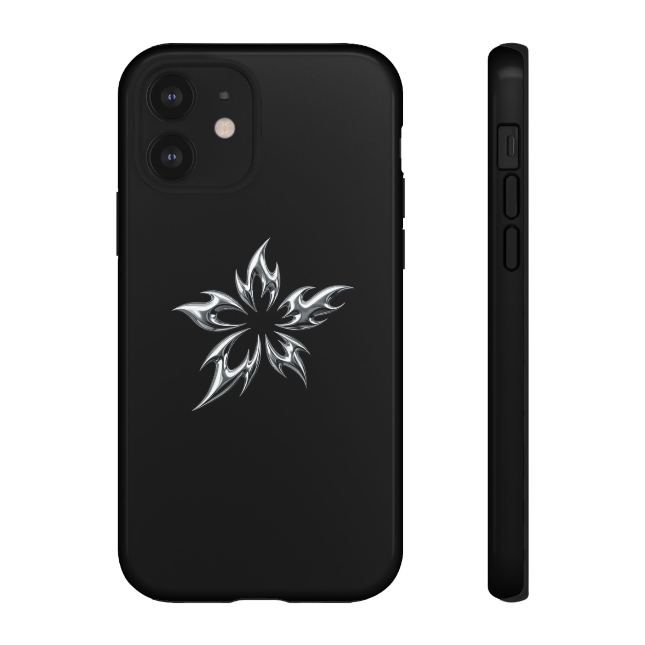 Black Tough Phone Case with White Tribal Floral Star Design