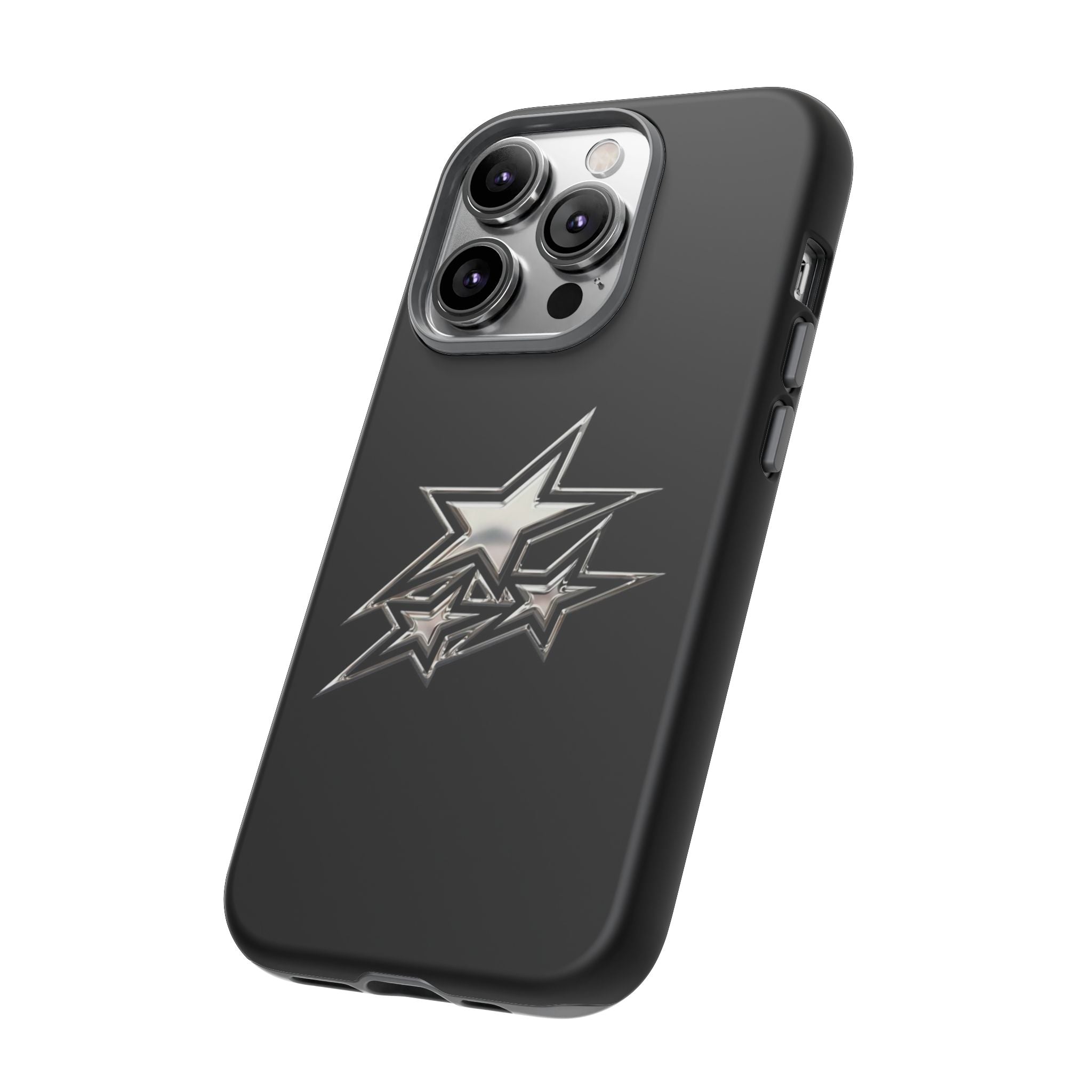 Starburst Tough Phone Case — Protective Black Gloss Case with Metallic Stars Design