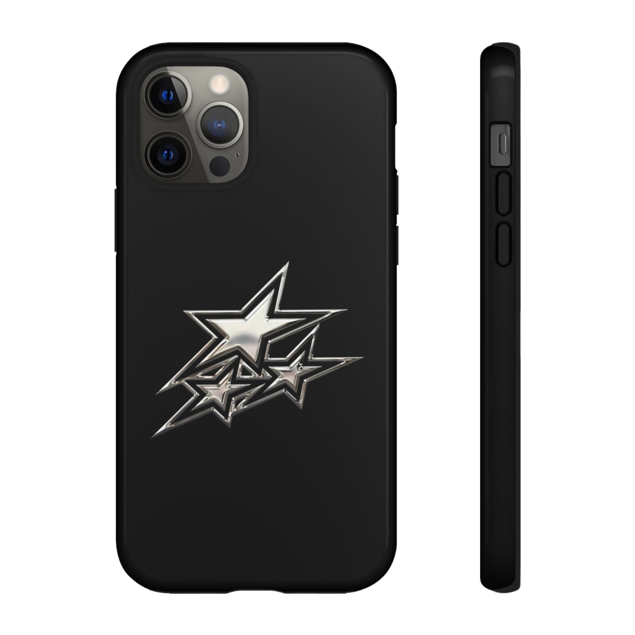 Starburst Tough Phone Case — Protective Black Gloss Case with Metallic Stars Design