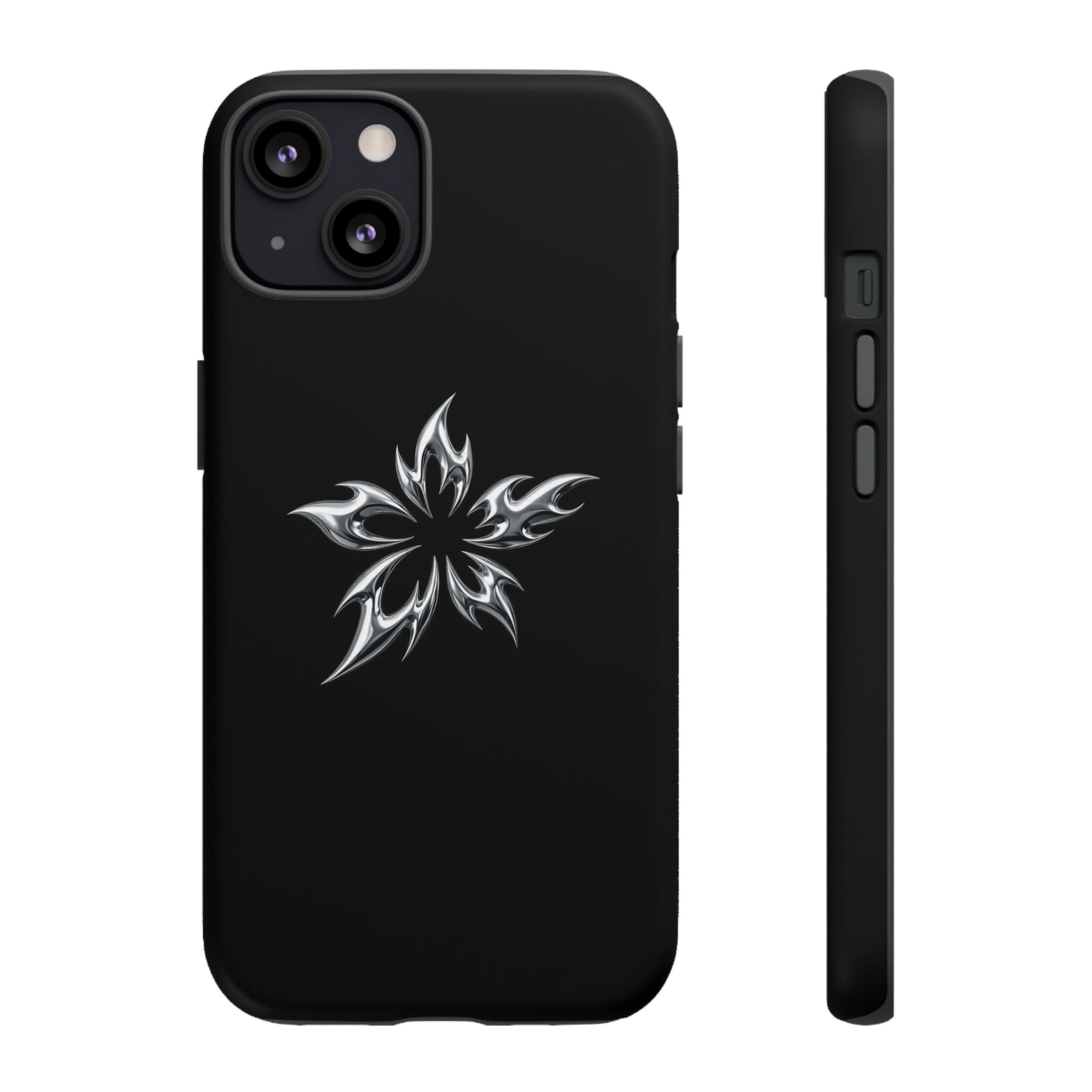Black Tough Phone Case with White Tribal Floral Star Design