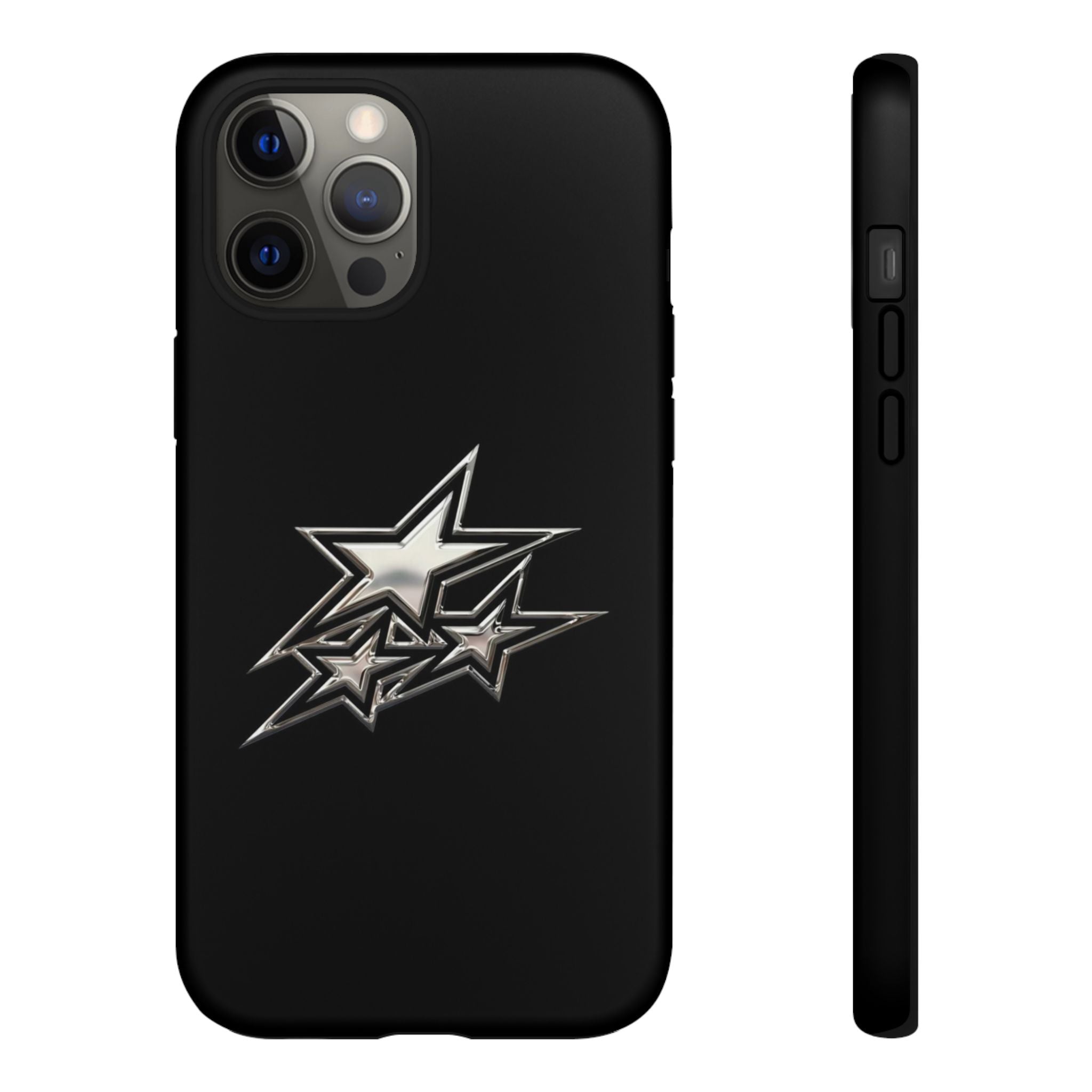 Starburst Tough Phone Case — Protective Black Gloss Case with Metallic Stars Design