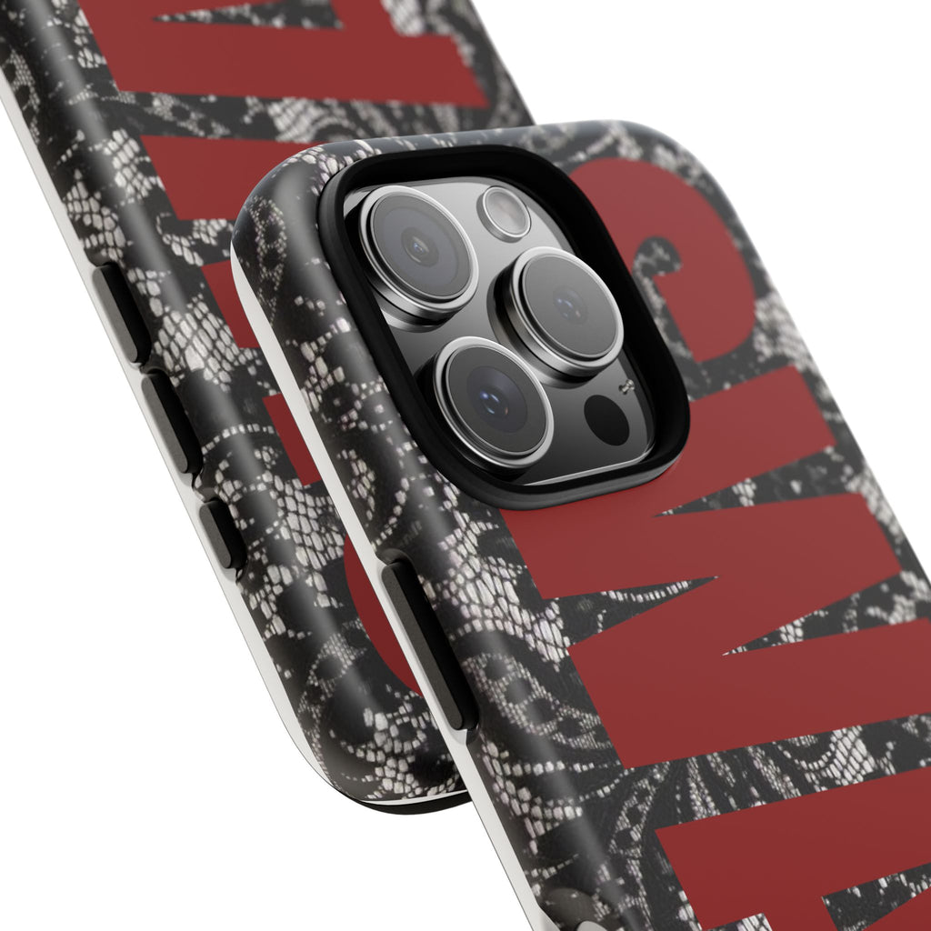 Phone Case — Black Lace Pattern with Bold Red SWAG Text