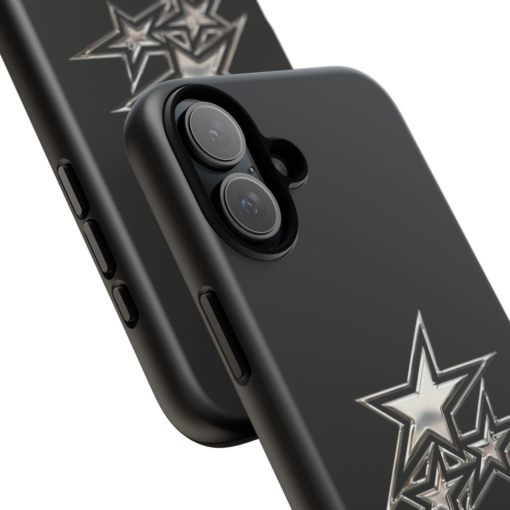 Starburst Tough Phone Case — Protective Black Gloss Case with Metallic Stars Design