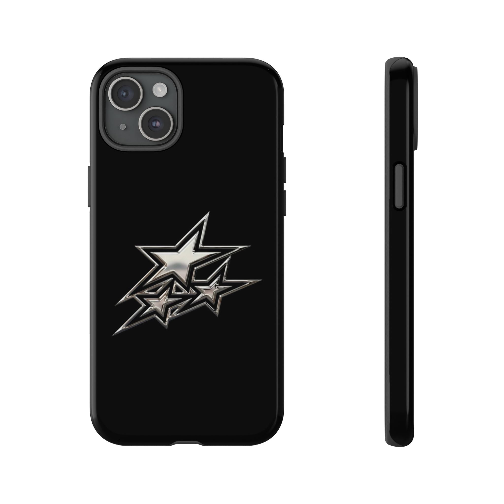 Starburst Tough Phone Case — Protective Black Gloss Case with Metallic Stars Design