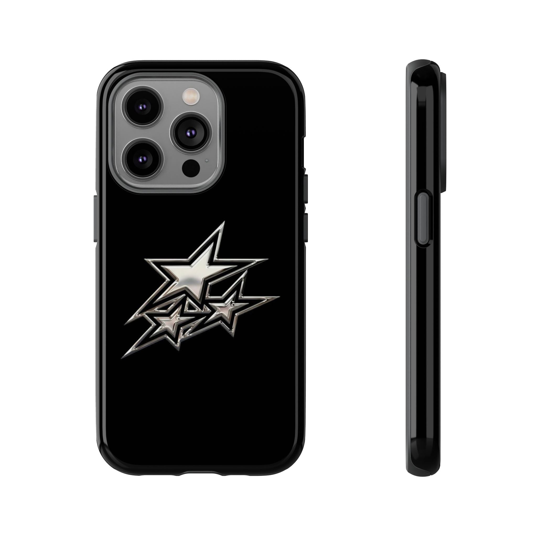 Starburst Tough Phone Case — Protective Black Gloss Case with Metallic Stars Design