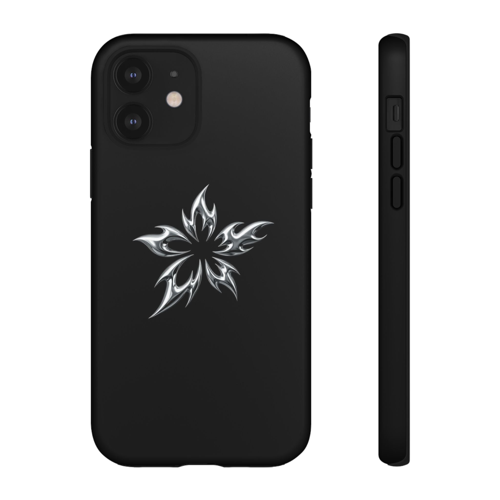 Black Tough Phone Case with White Tribal Floral Star Design