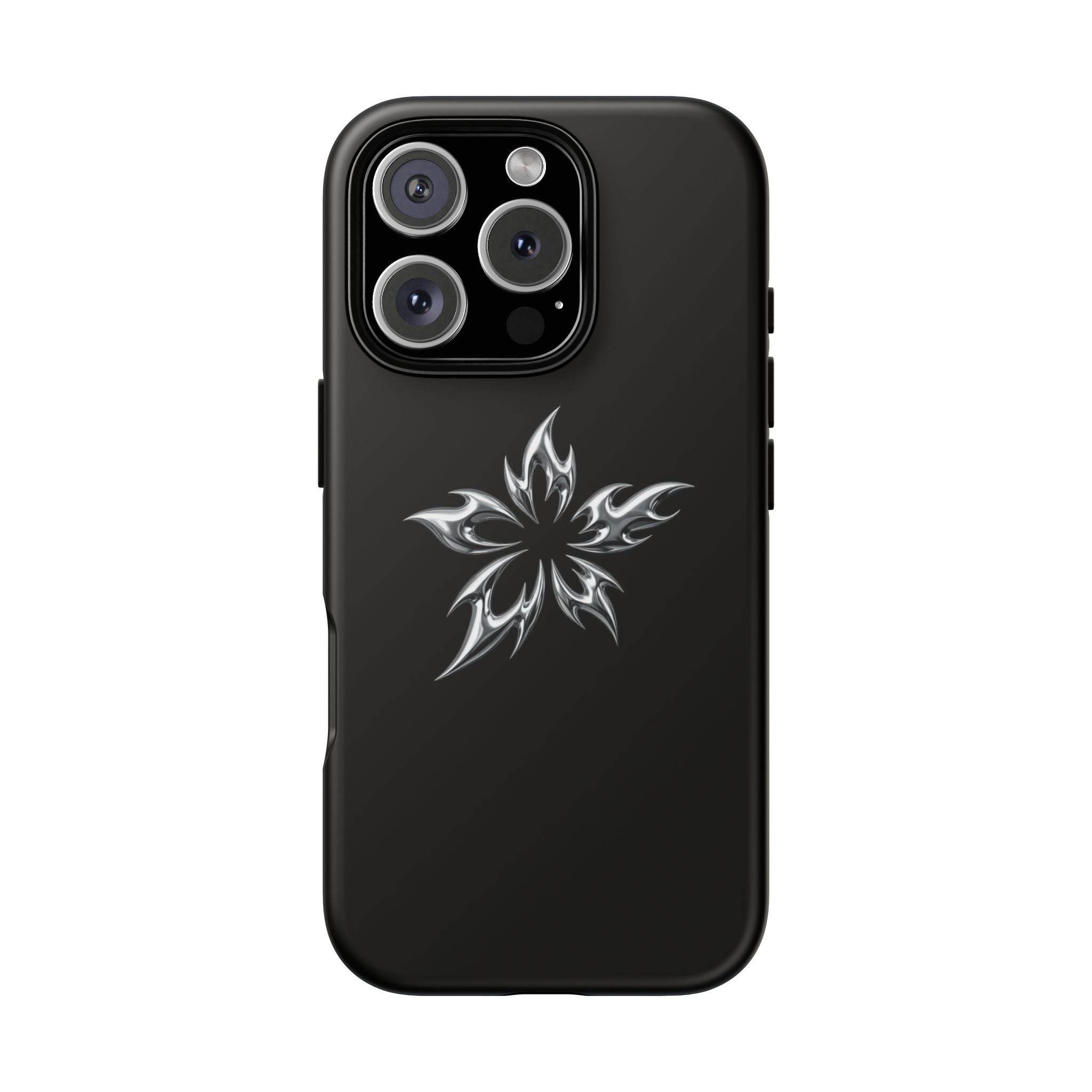 Black Tough Phone Case with White Tribal Floral Star Design
