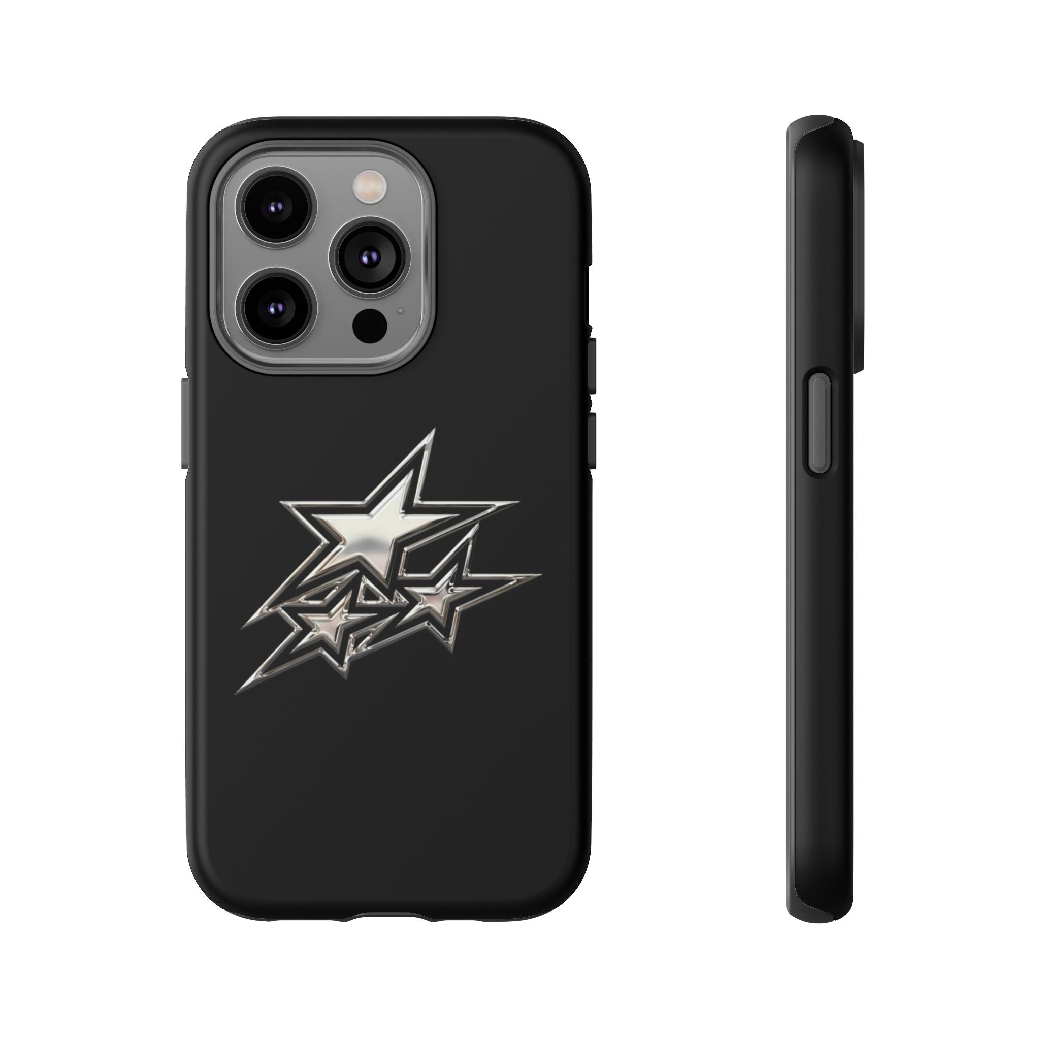 Starburst Tough Phone Case — Protective Black Gloss Case with Metallic Stars Design