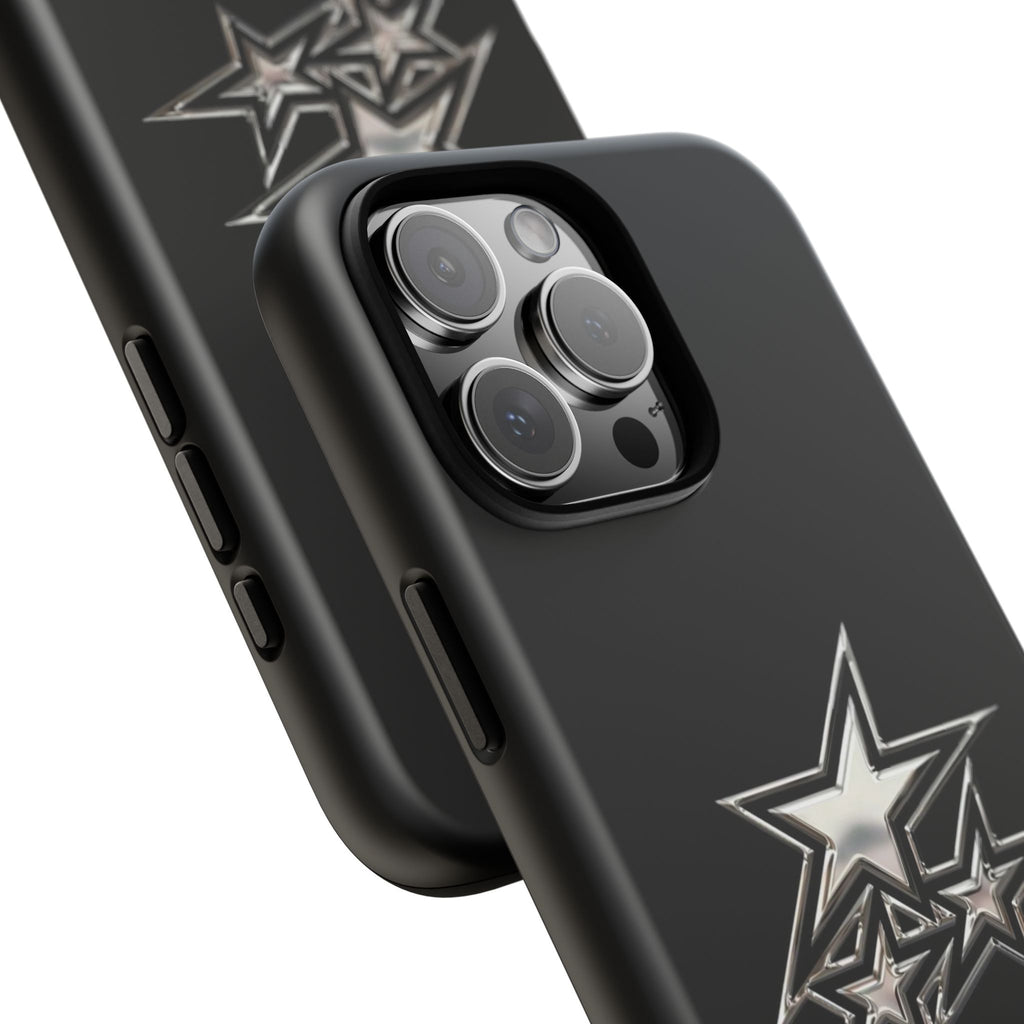 Starburst Tough Phone Case — Protective Black Gloss Case with Metallic Stars Design