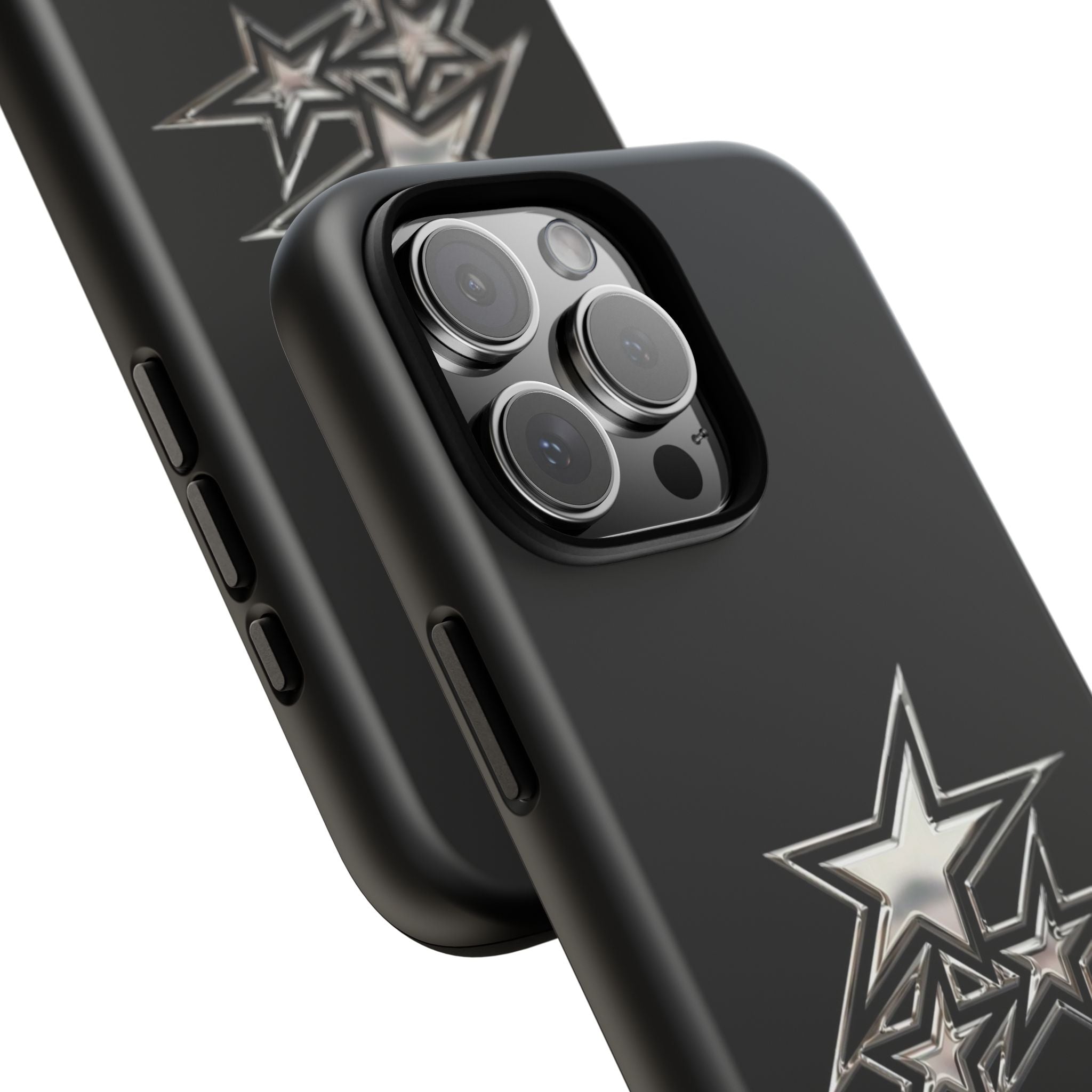 Starburst Tough Phone Case — Protective Black Gloss Case with Metallic Stars Design