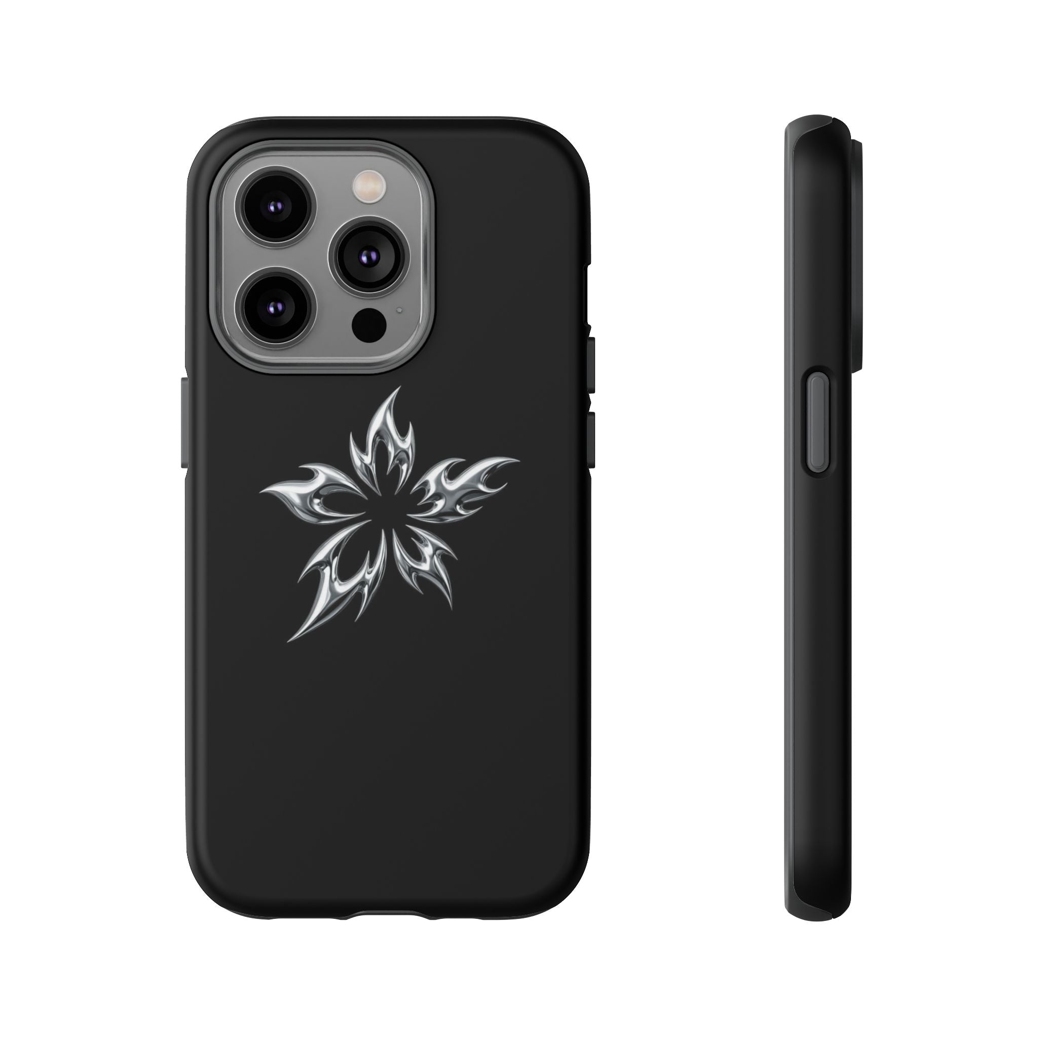 Black Tough Phone Case with White Tribal Floral Star Design