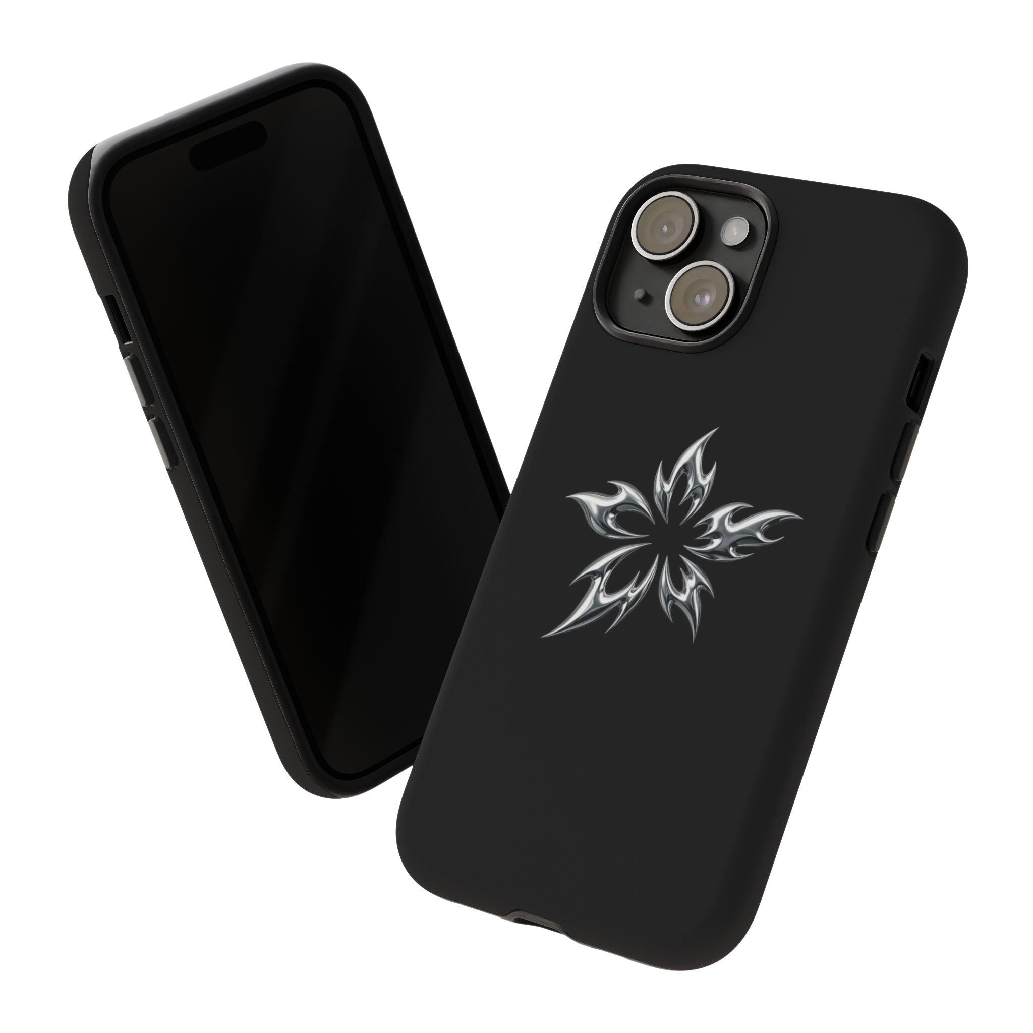 Black Tough Phone Case with White Tribal Floral Star Design