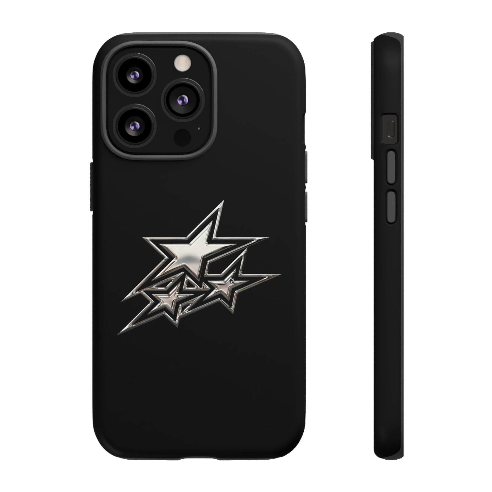 Starburst Tough Phone Case — Protective Black Gloss Case with Metallic Stars Design