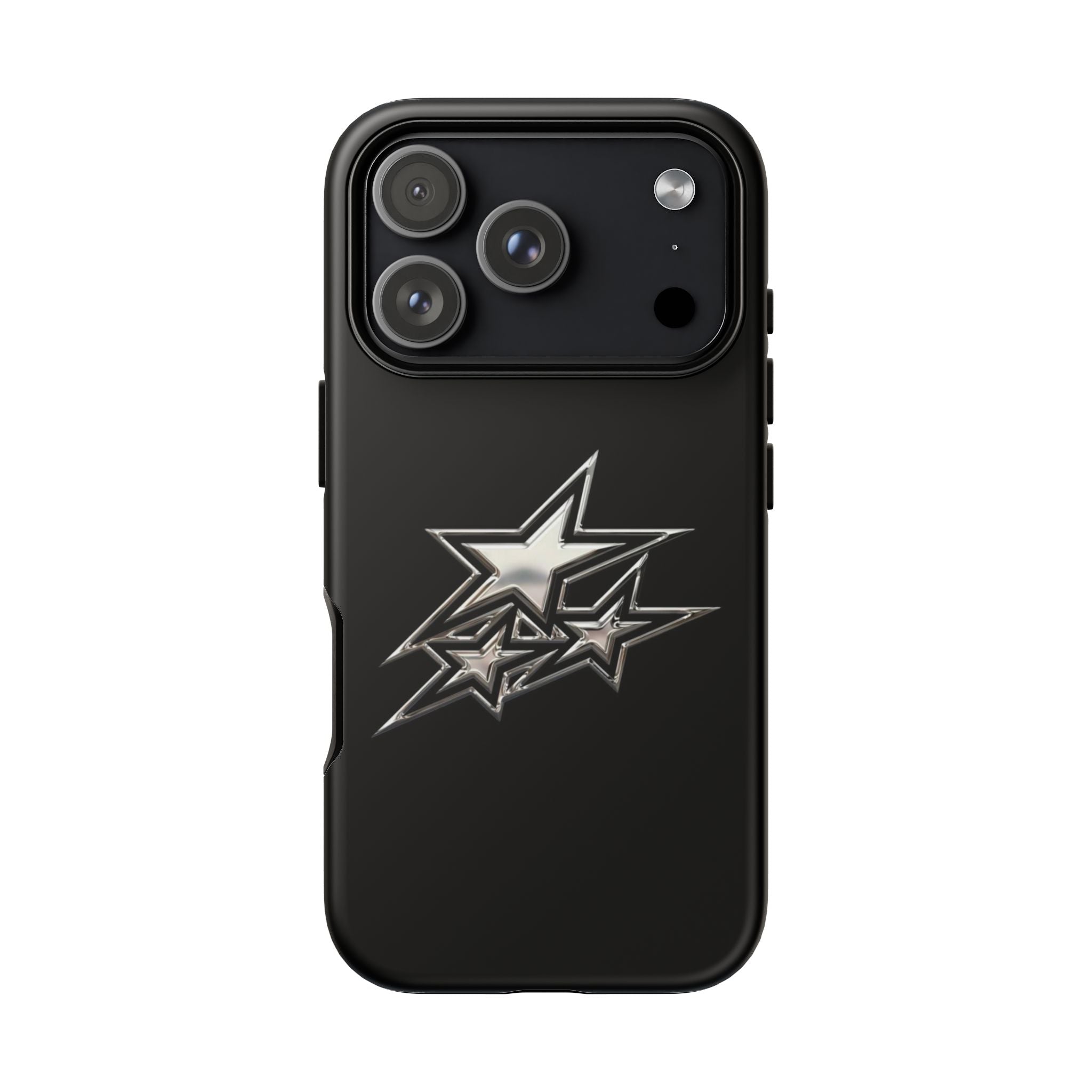 Starburst Tough Phone Case — Protective Black Gloss Case with Metallic Stars Design