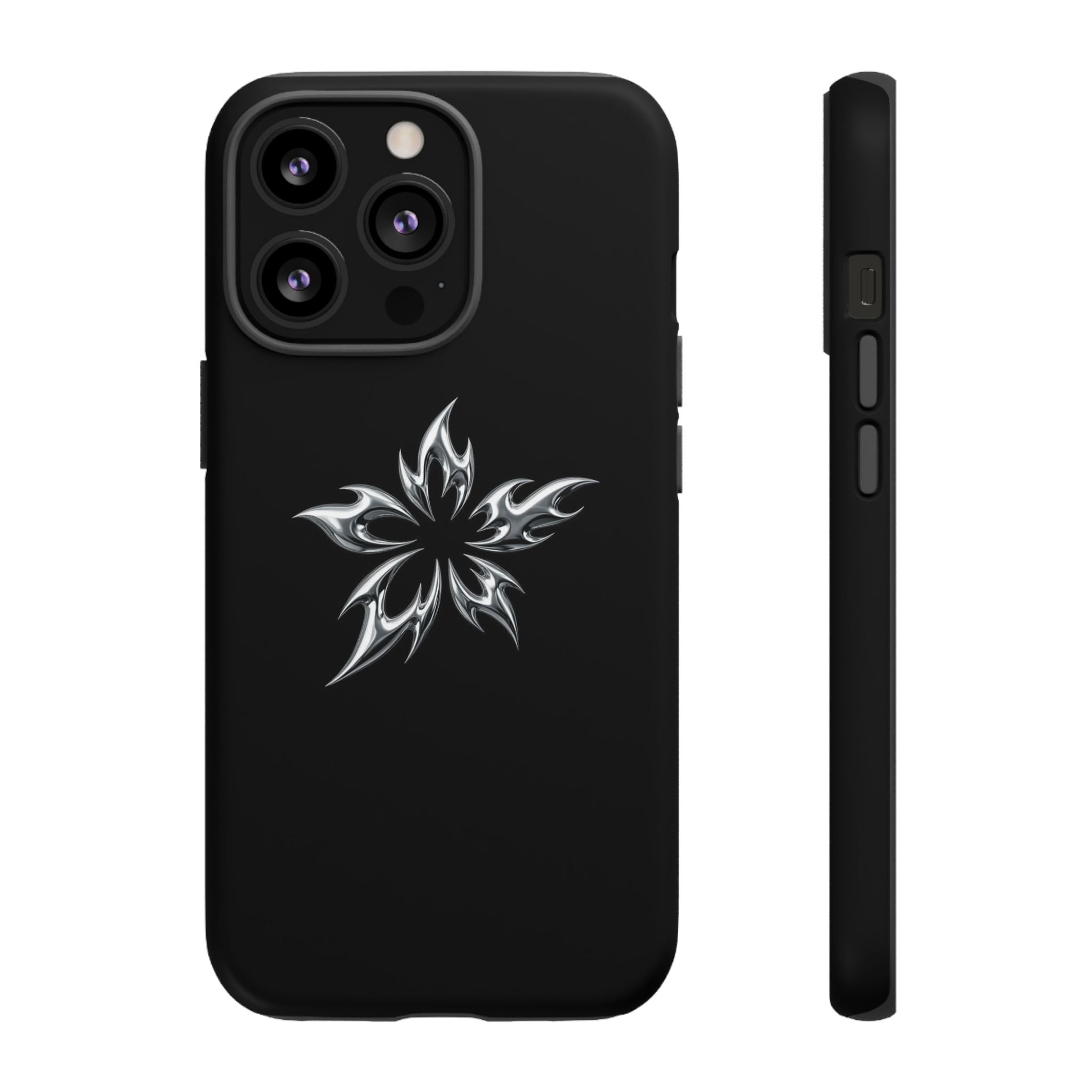 Black Tough Phone Case with White Tribal Floral Star Design
