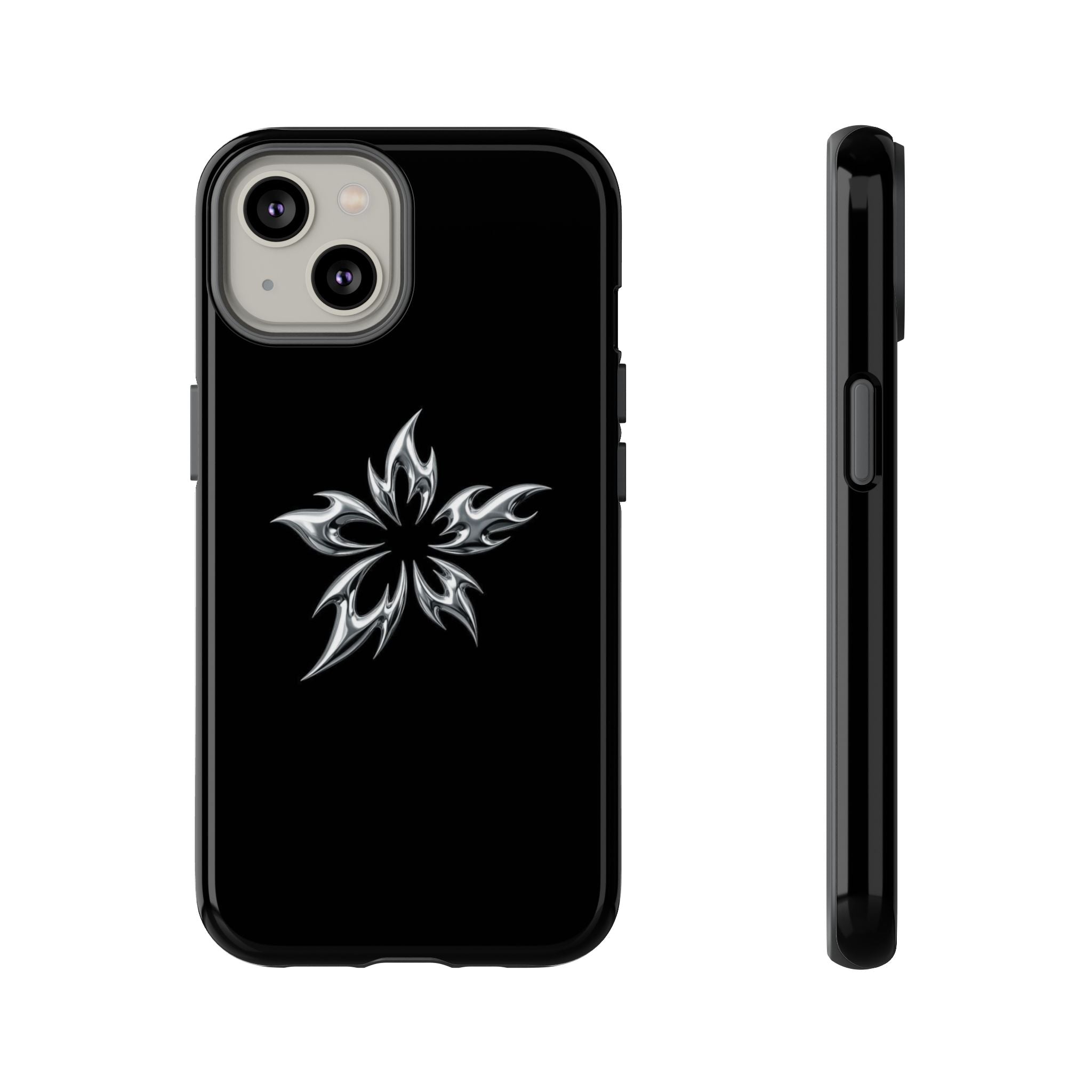 Black Tough Phone Case with White Tribal Floral Star Design