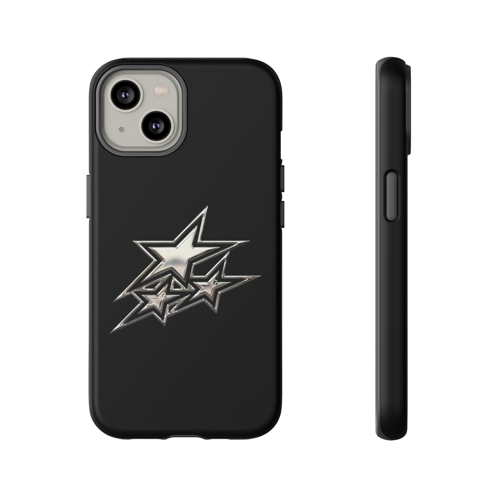 Starburst Tough Phone Case — Protective Black Gloss Case with Metallic Stars Design