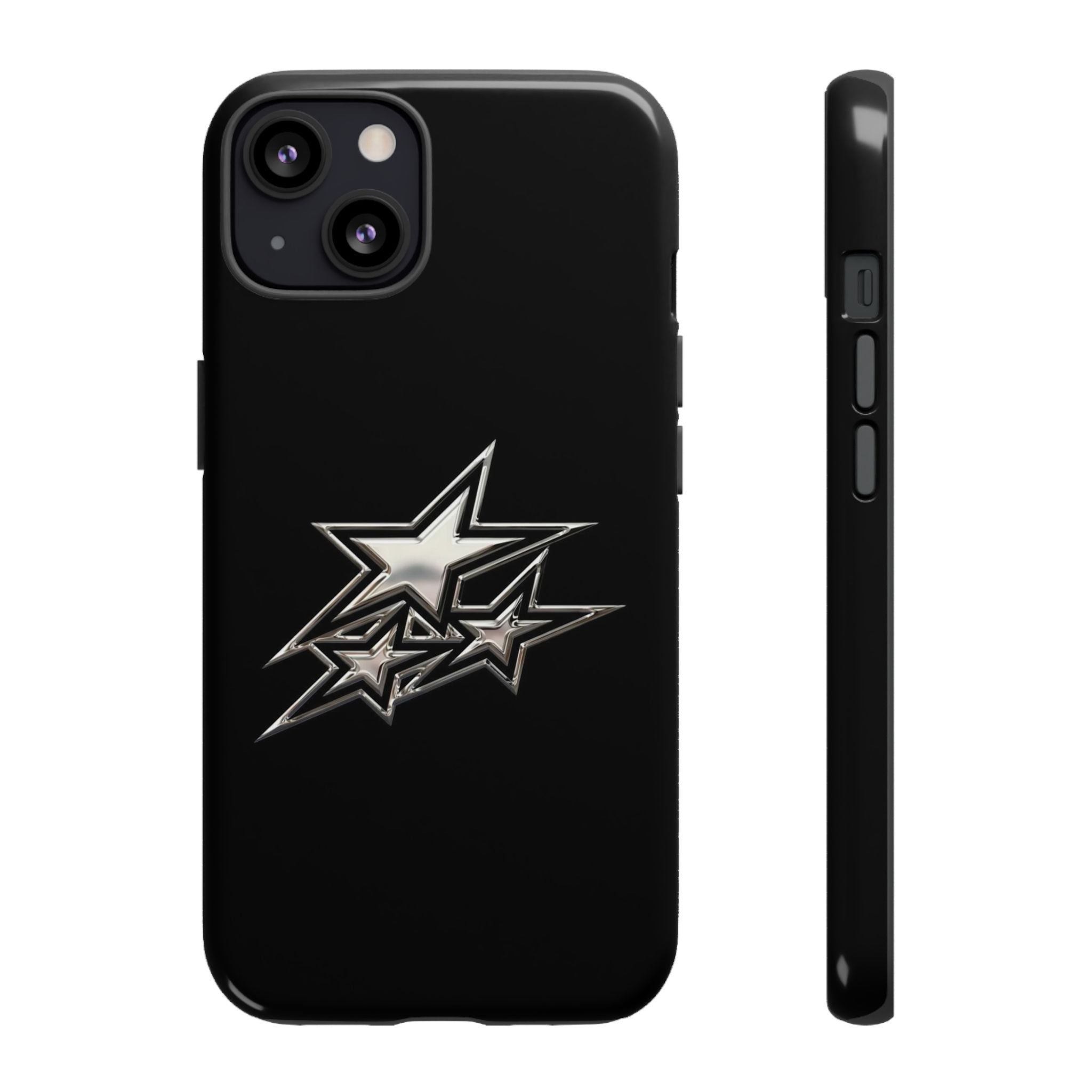 Starburst Tough Phone Case — Protective Black Gloss Case with Metallic Stars Design