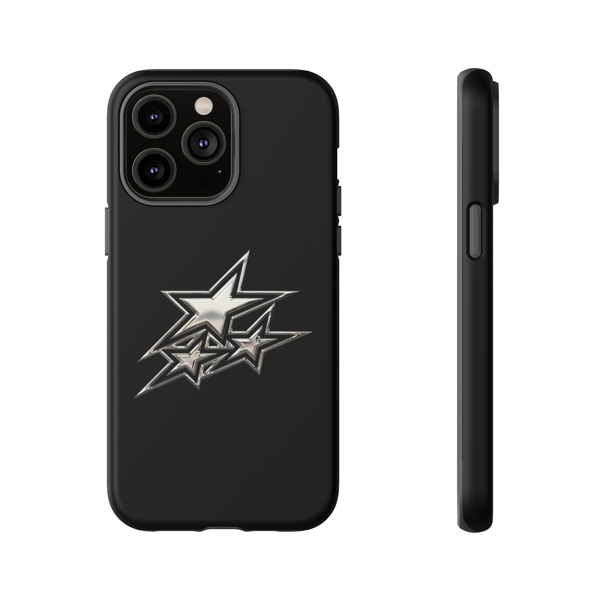 Starburst Tough Phone Case — Protective Black Gloss Case with Metallic Stars Design