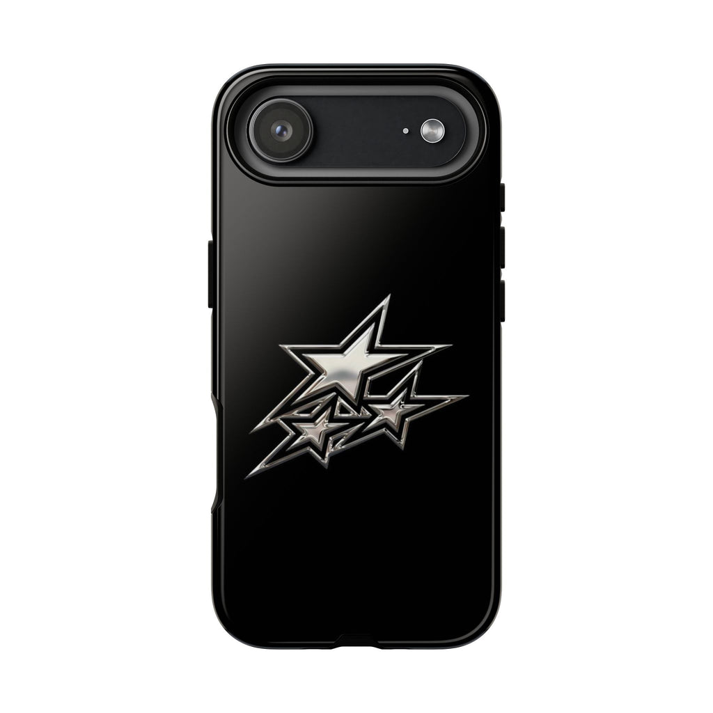 Starburst Tough Phone Case — Protective Black Gloss Case with Metallic Stars Design