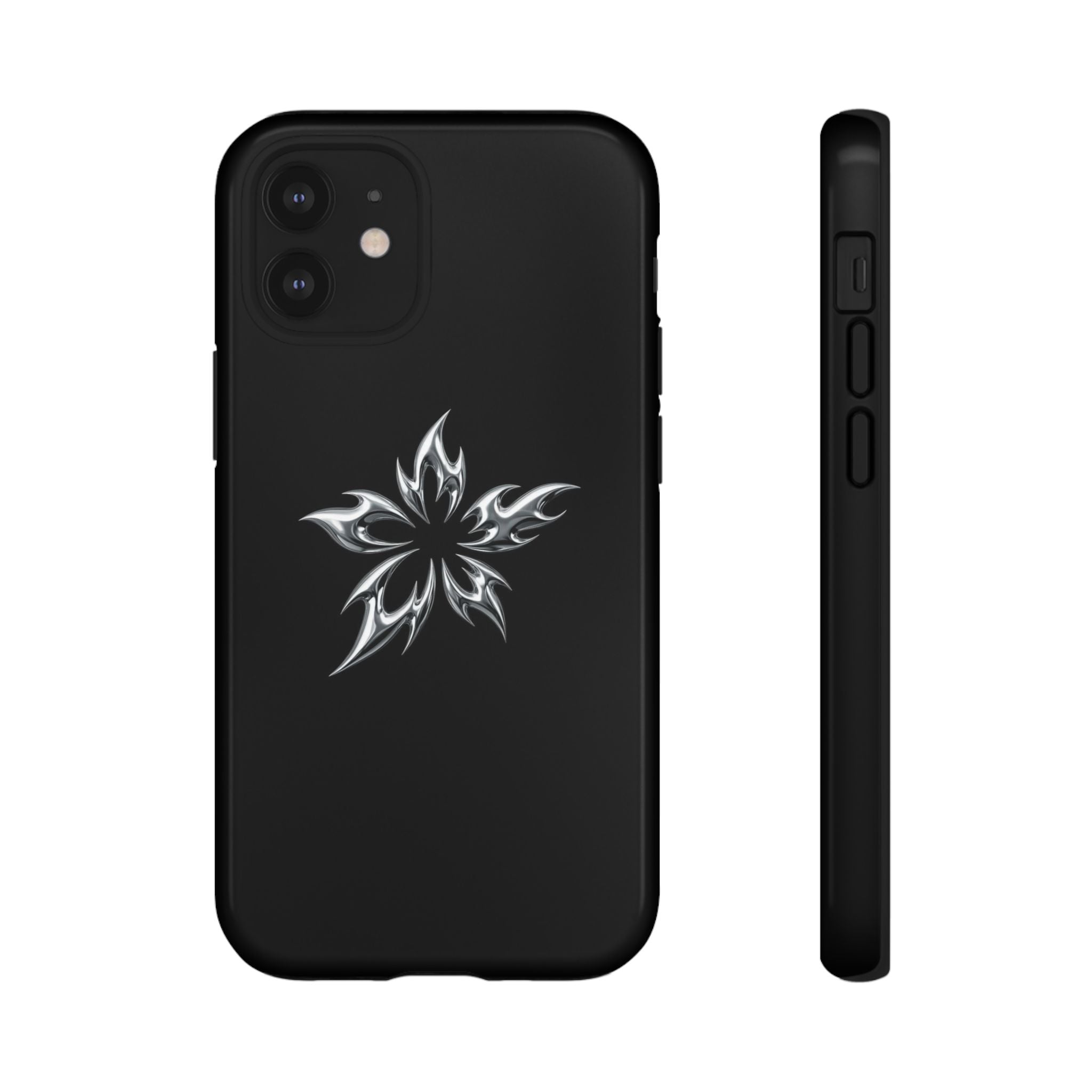 Black Tough Phone Case with White Tribal Floral Star Design