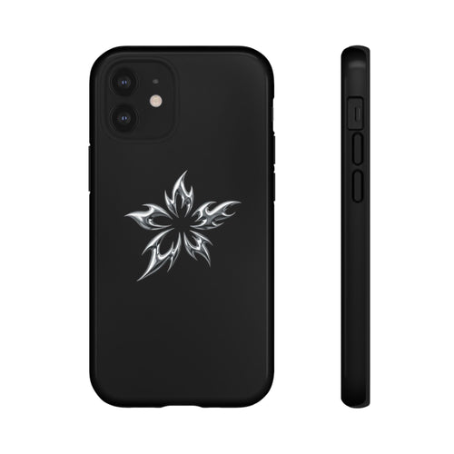 Black Tough Phone Case with White Tribal Floral Star Design